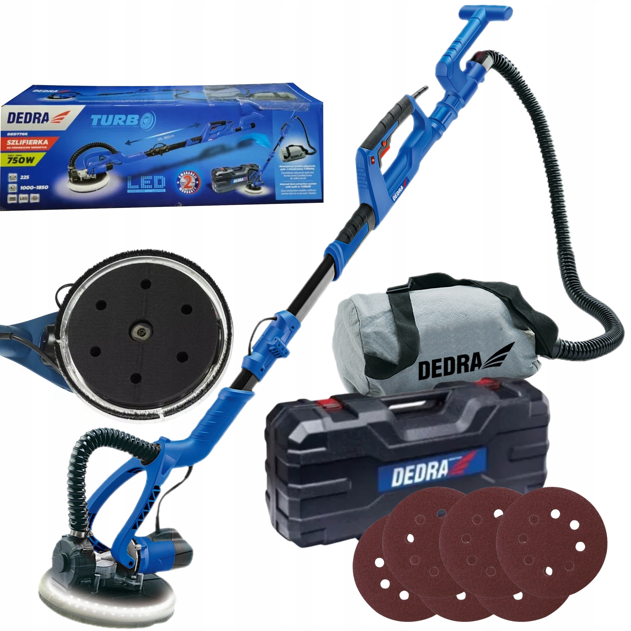 DEDRA SZLIFIERKA DO GIPSUTYNKU GŁADZI DED7766 225mm 750W LED TELESKOPOWA