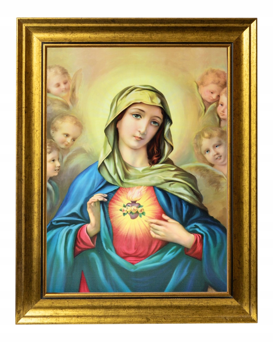 Srdce Marie Sakrální Obraz Ve Zlatém Zdobeném Rámu 30X40