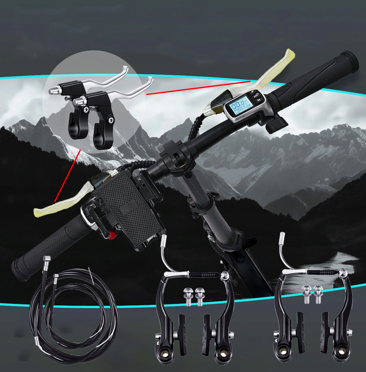 DŹWIGNIE HAMULCA ROWEROWEGO KLAMKI V-BRAKE ALUMINIOWY PRZEDNI TYŁ KOMPLET Marka bez marki