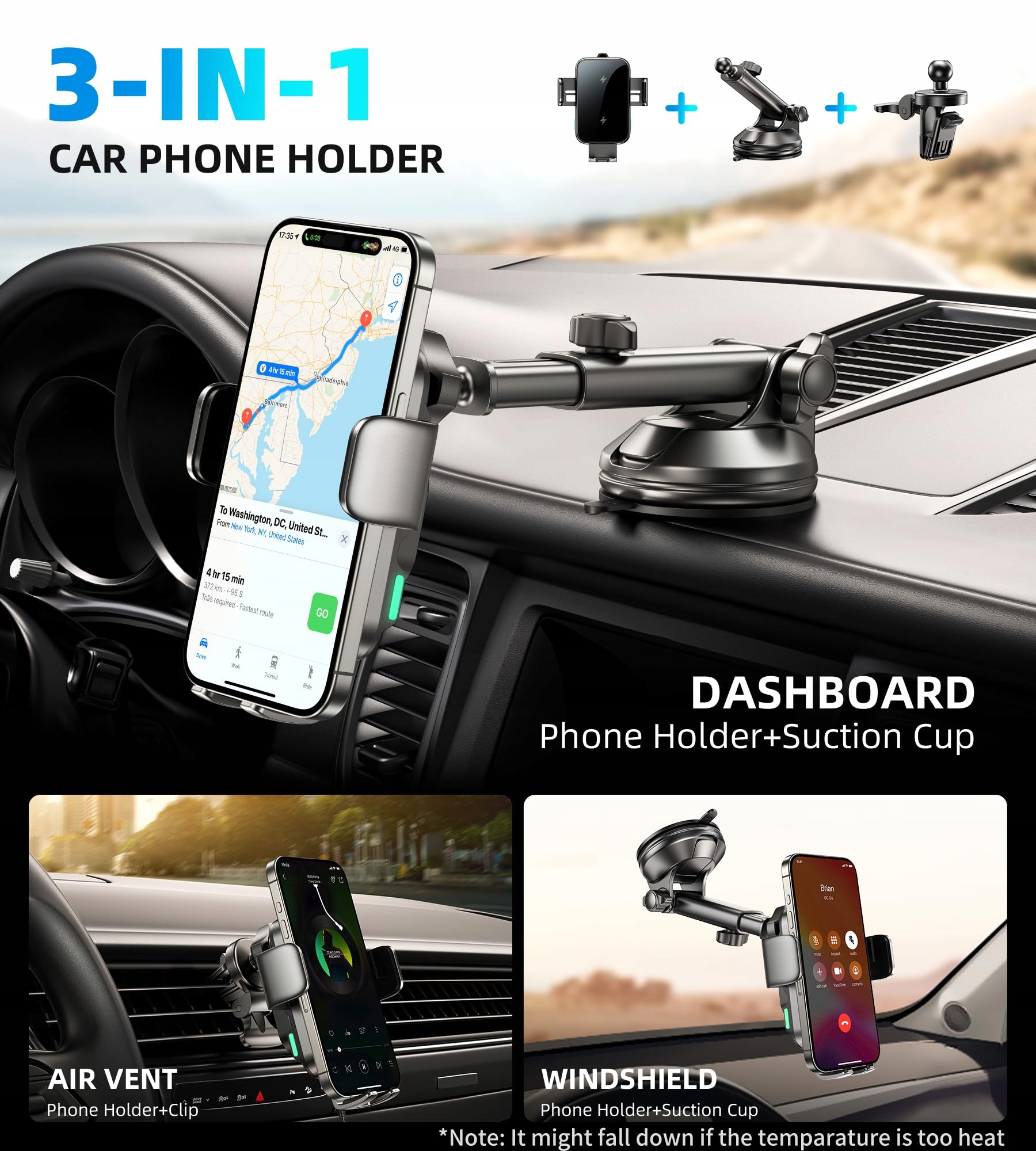GUMOSH Uchwyt Samochodowy 15W Z Ładowarką Bezprzewodową Do iPhone Android — miniatura 2