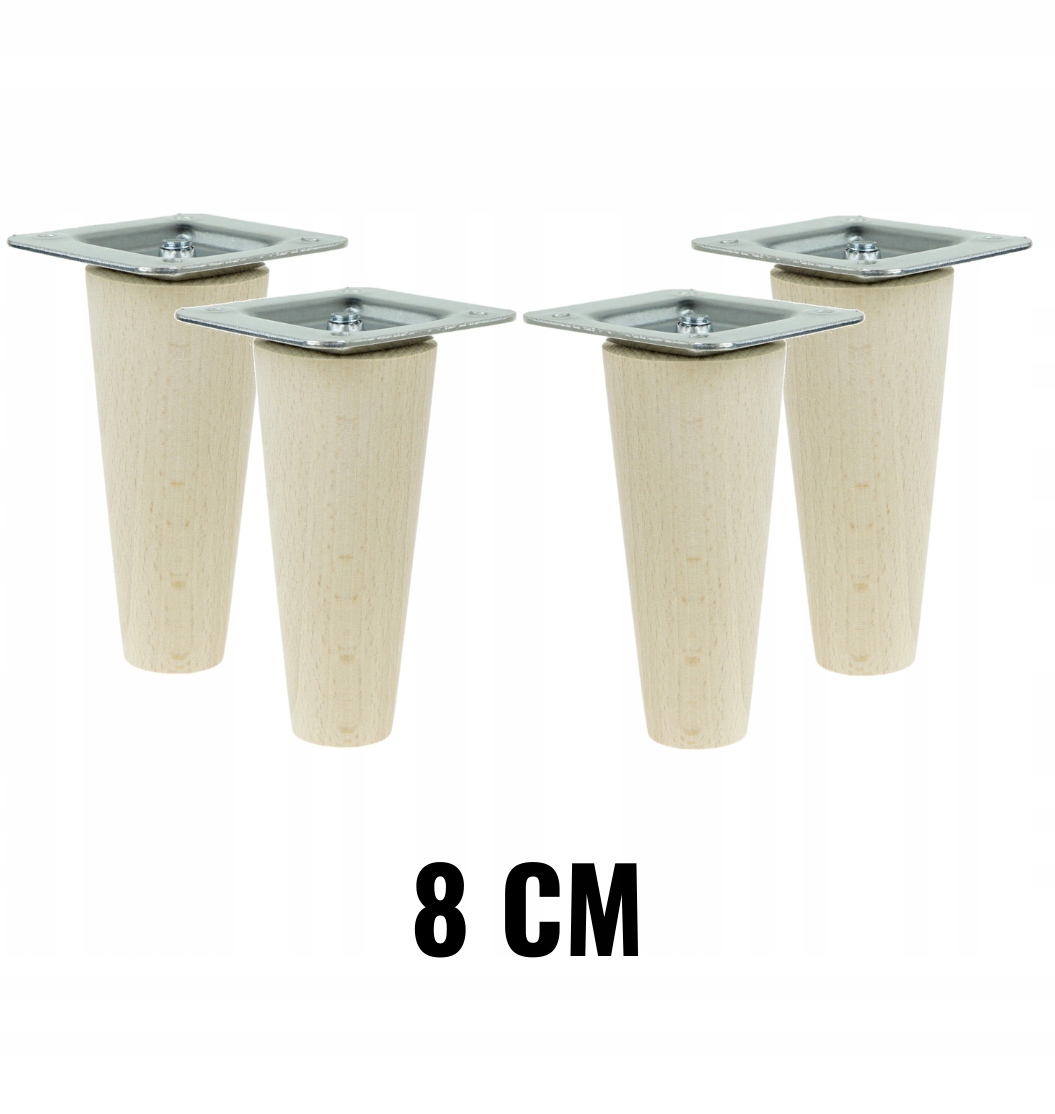 

4x noga drewniana buk toczona 8 cm z blachą montaż