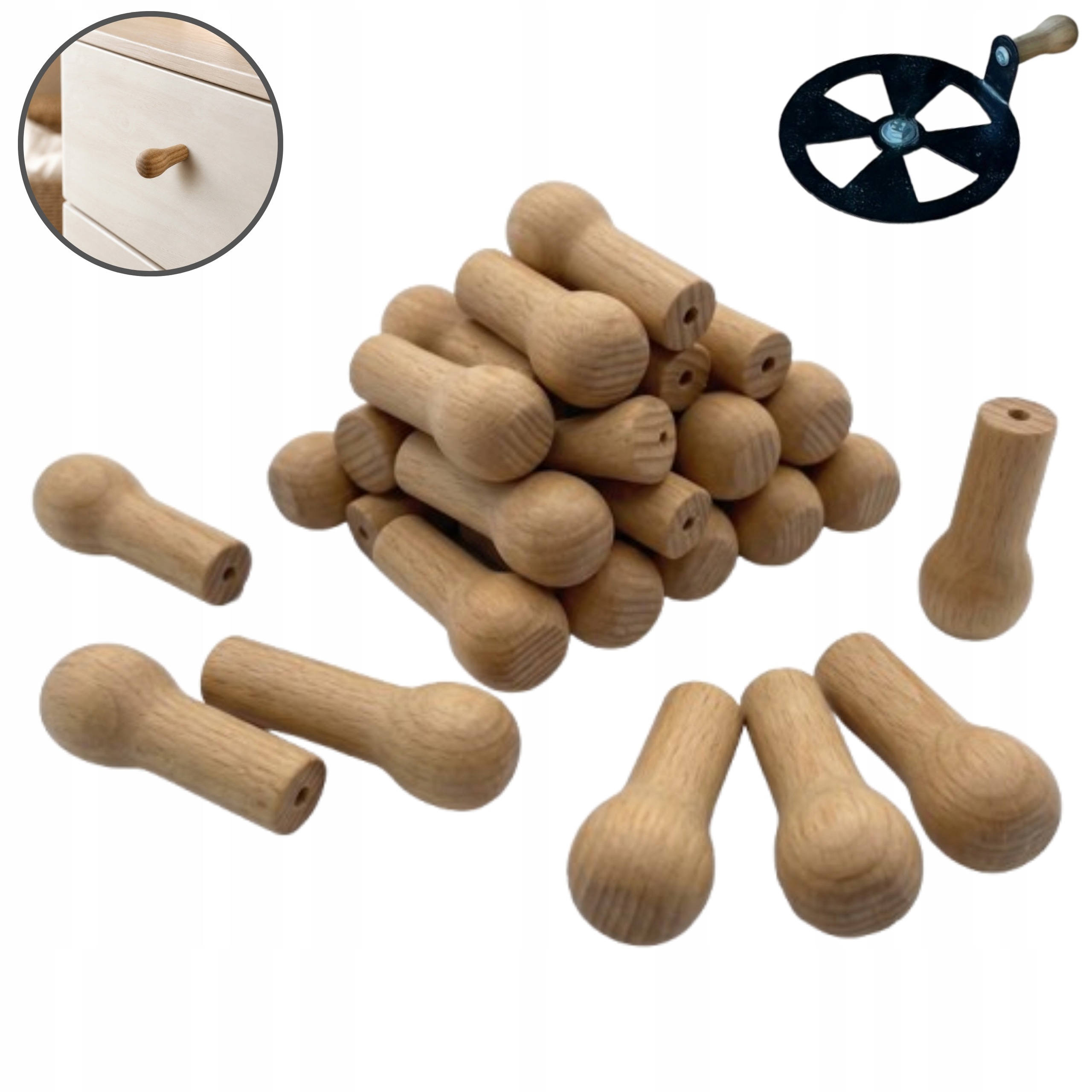 Nábytková Úchytka Dřevěný Knoflík Jasanové Dřevo 4,5 cm Surový Pod Lak x30 ks