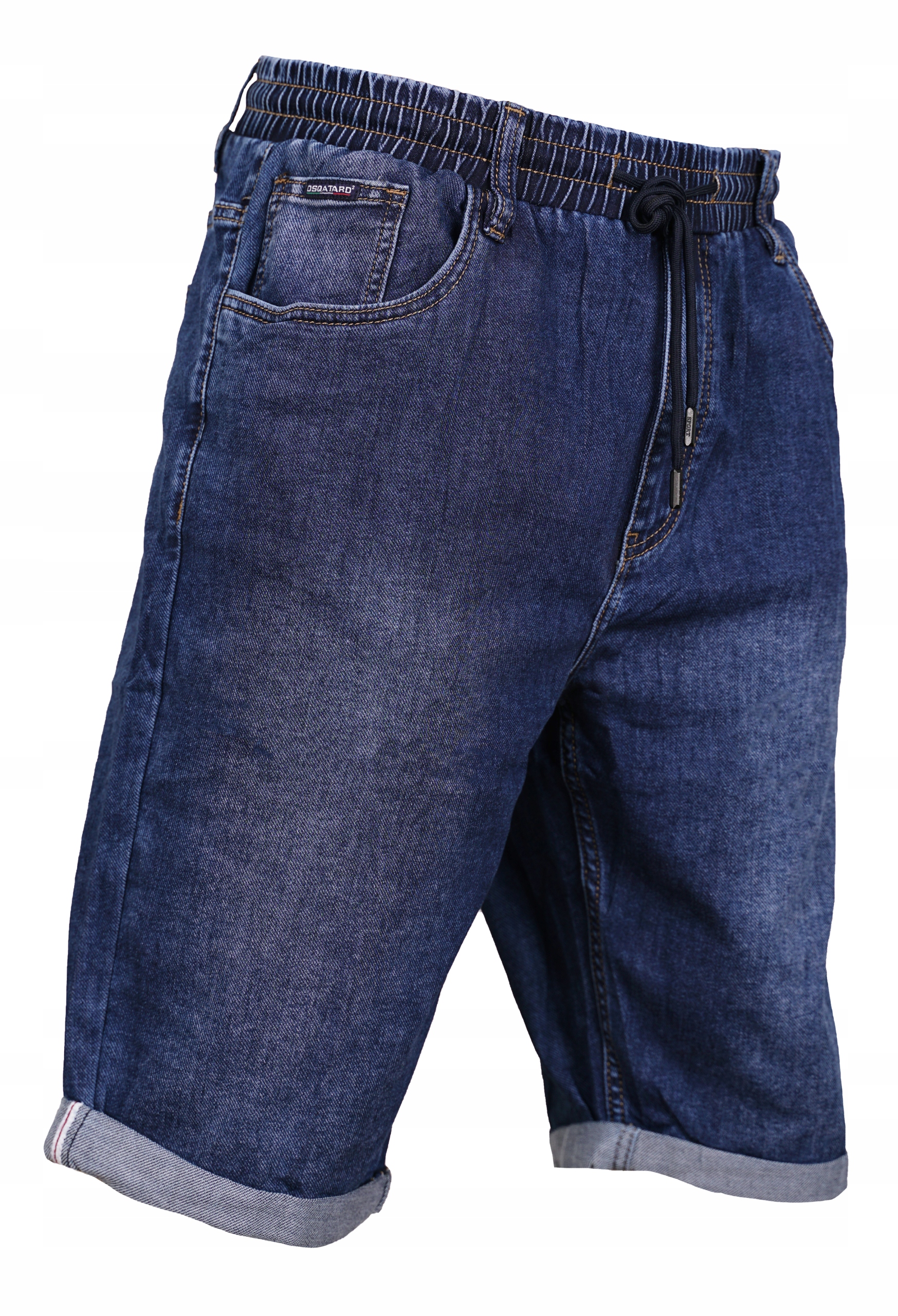 Krótkie spodenki męskie jeansowe na lato szorty dżins w gumkę za kolano W45