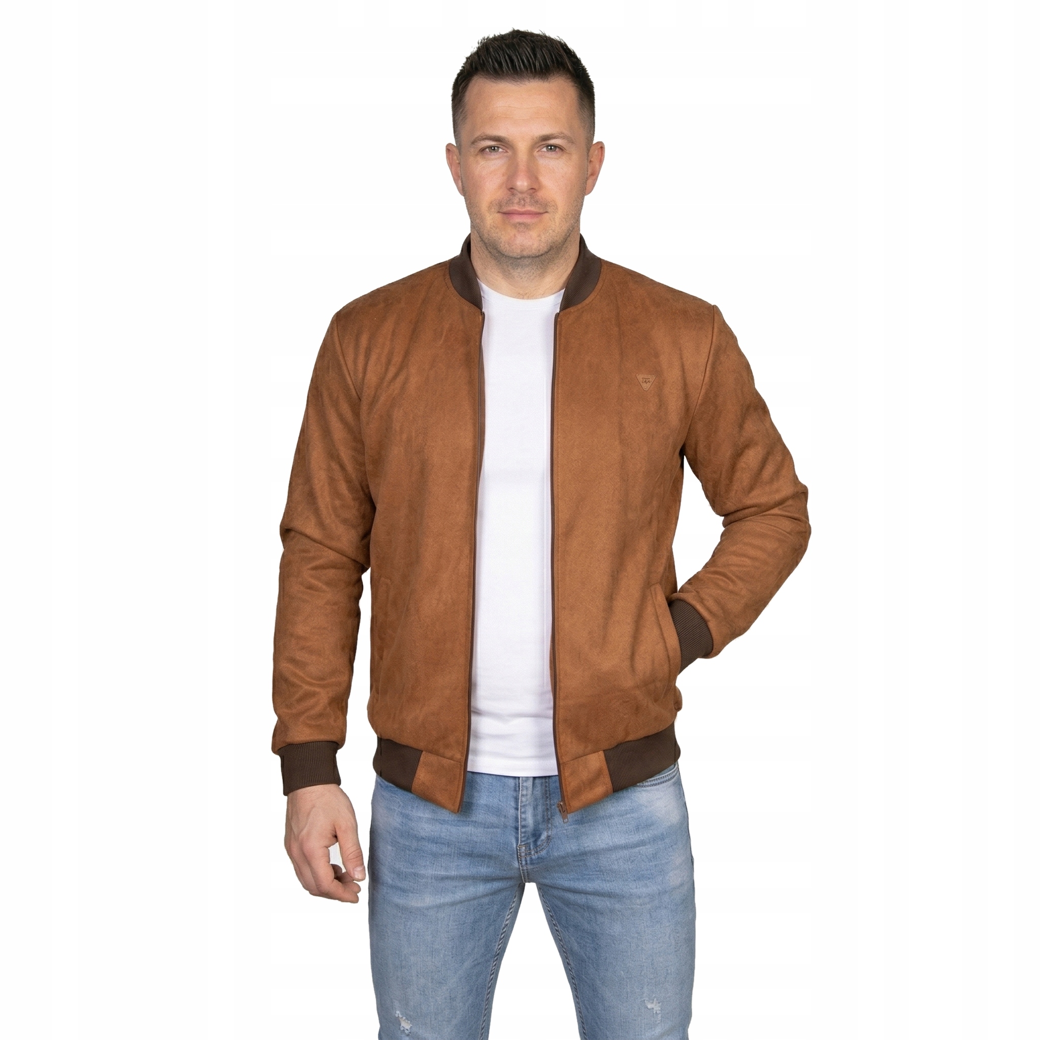 Kurtka męska bomberka zamszowa beżowa letnia Polska Bastion L