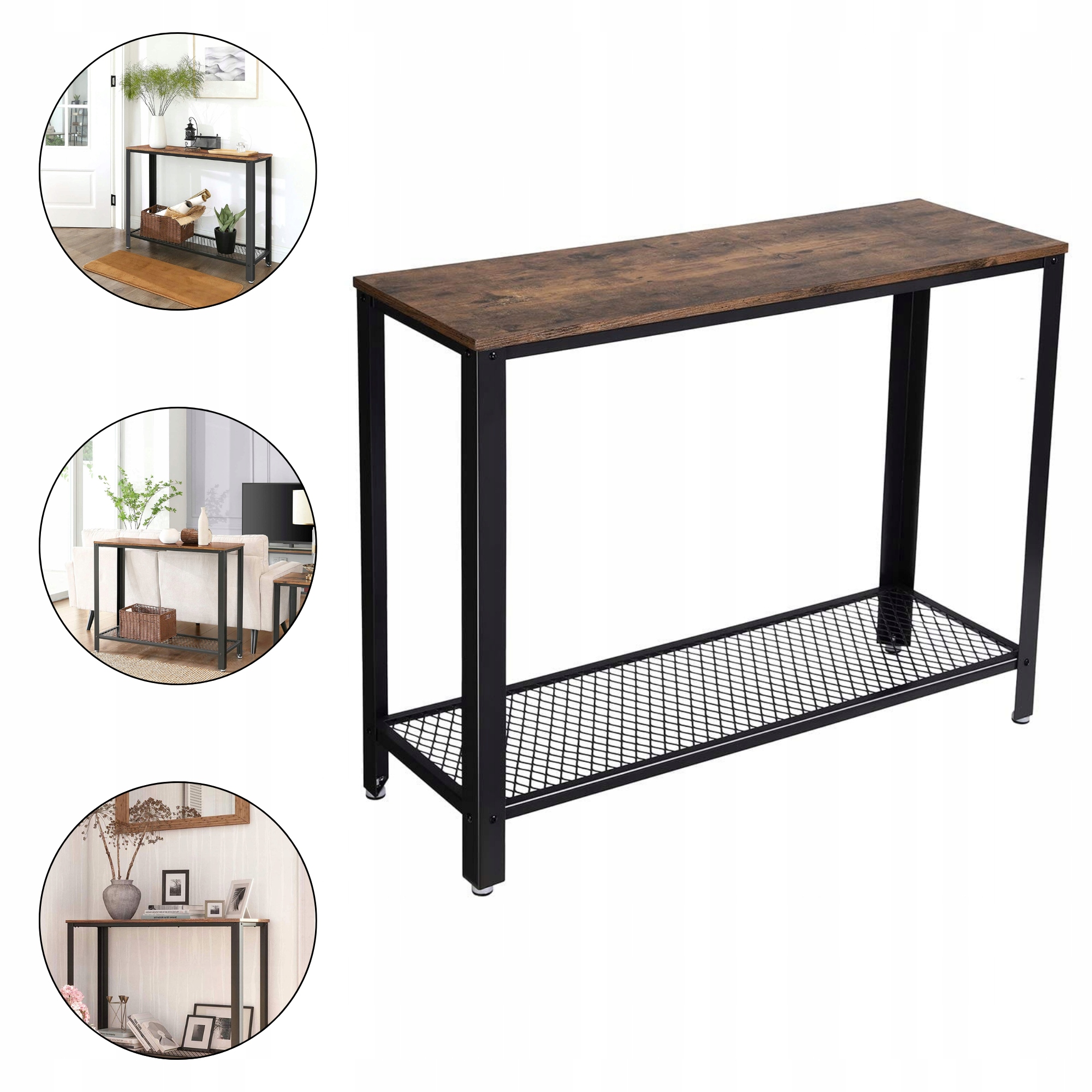 Bočný stolík Konzolový stolík s poličkou Rustikálny hnedý 101,5x35x80