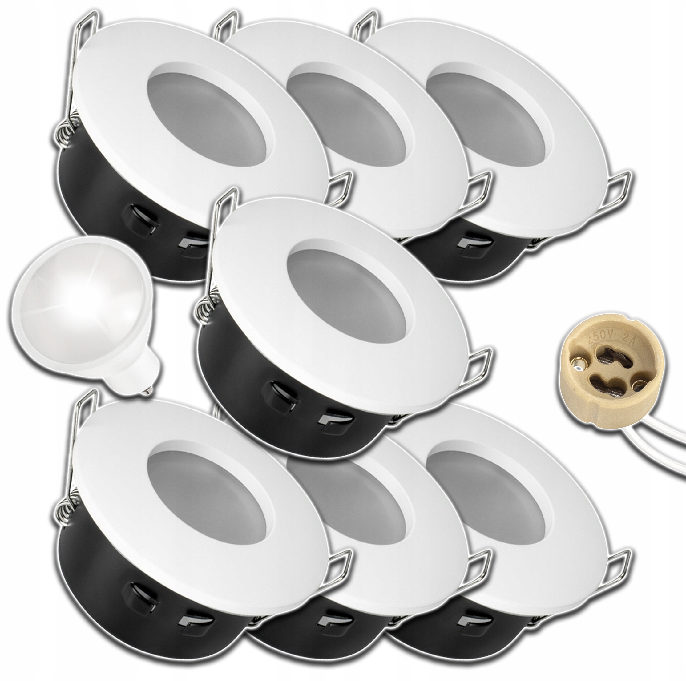 7x Halogen Led GU10 Hermetická Objímka S Žárovkou IP64 4000K Nw Neutrální