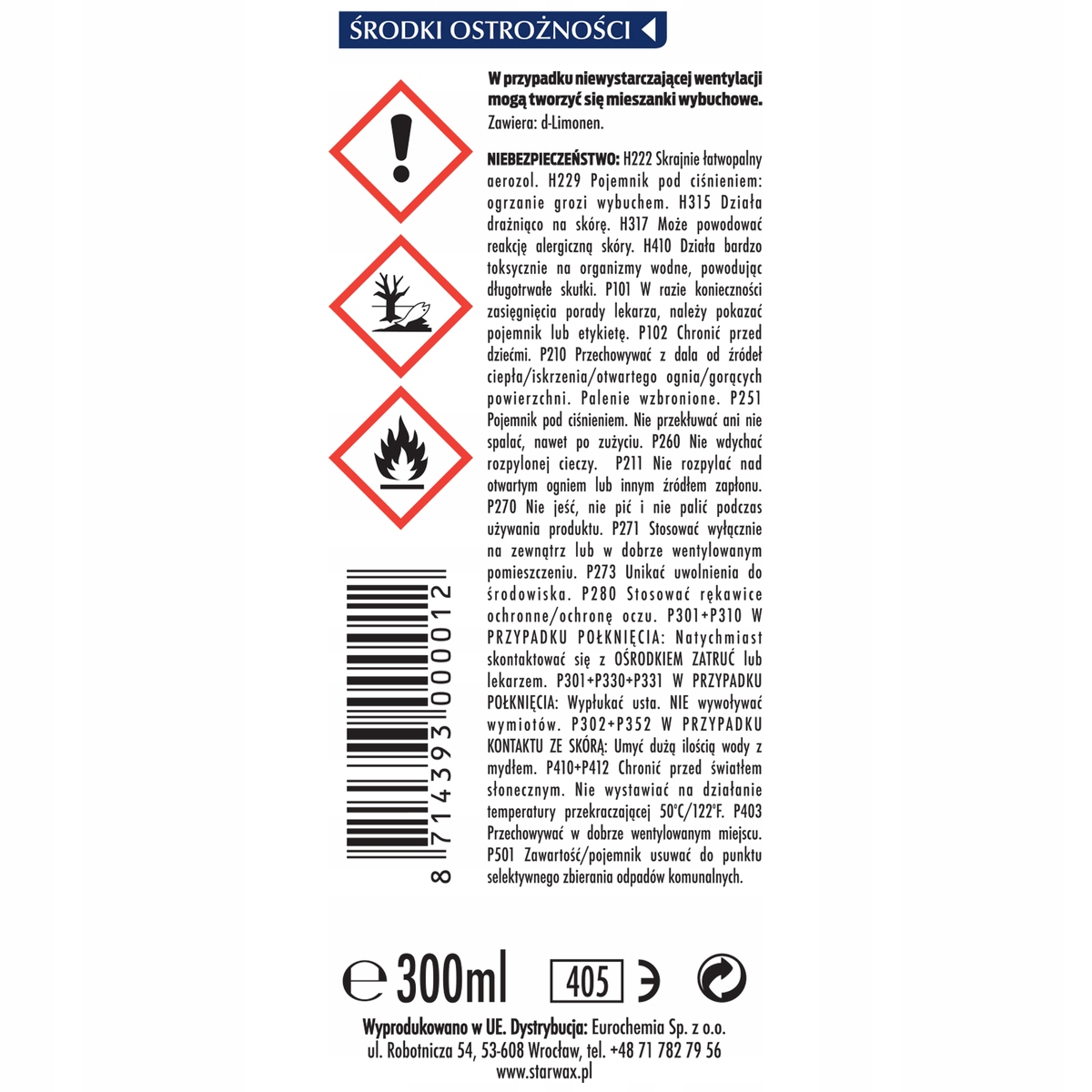 ROZPUSZCZALNIK I ODPLAMIACZ 300ML Kod producenta 8714393000012