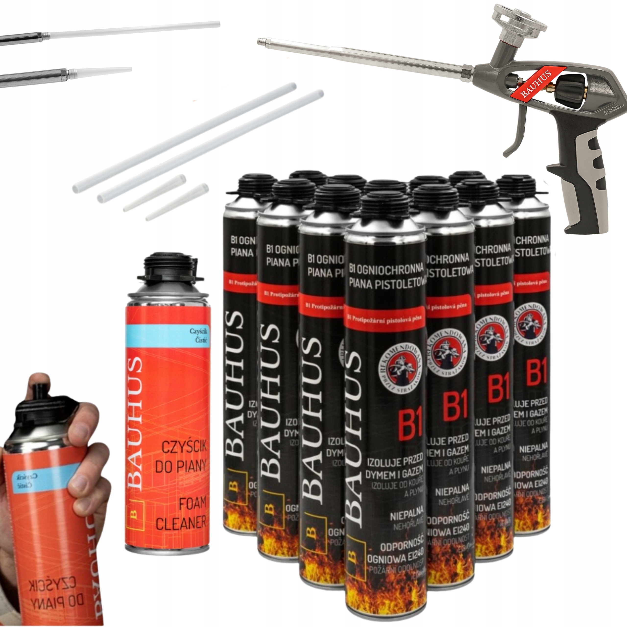 Montážna pena Ohňovzdorná 12ks Pištoľ na penu Čistič Sada