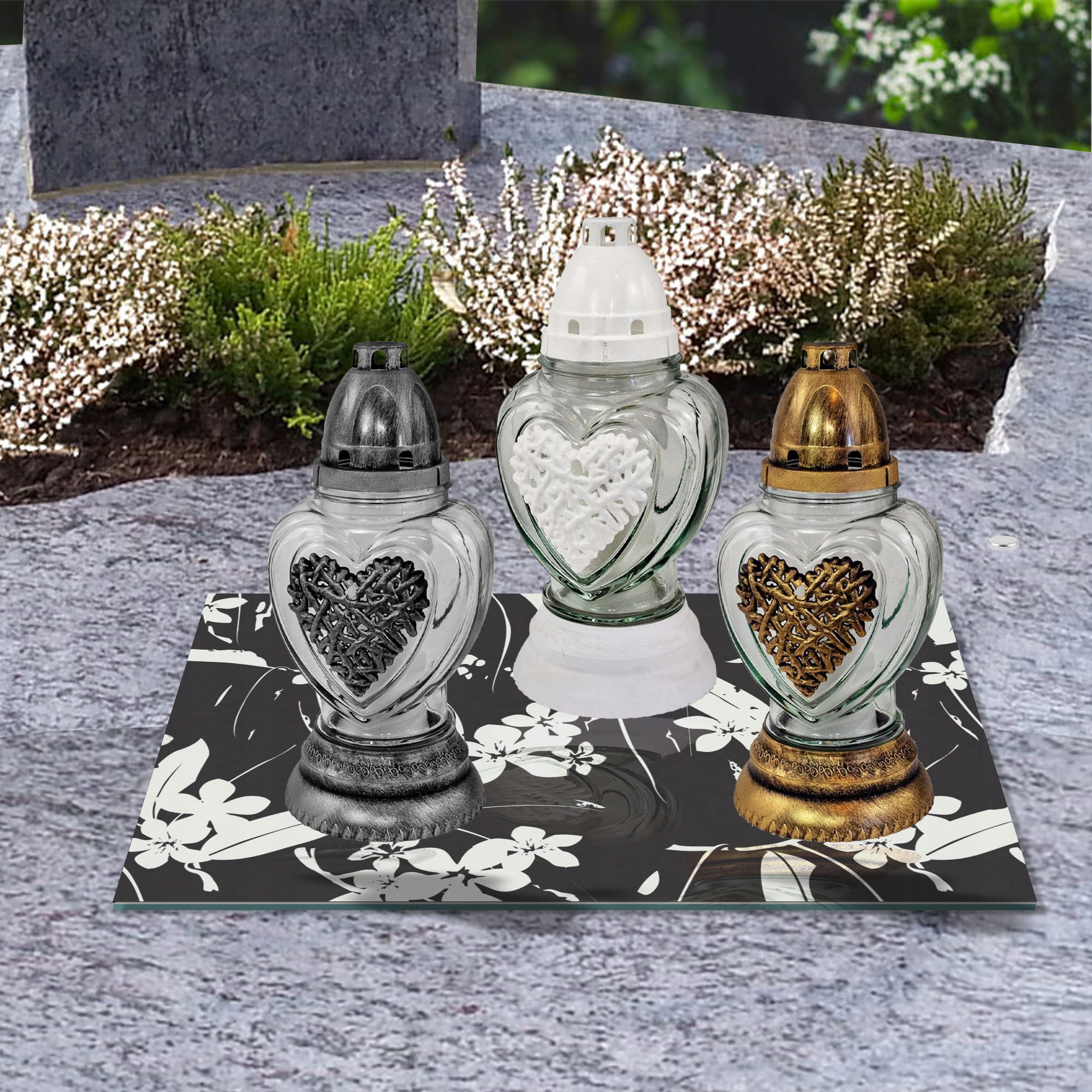 SZKLANA PODSTAWKA POD ZNICZE 40x30cm Kwiaty 363b Materiał szkło hartowane