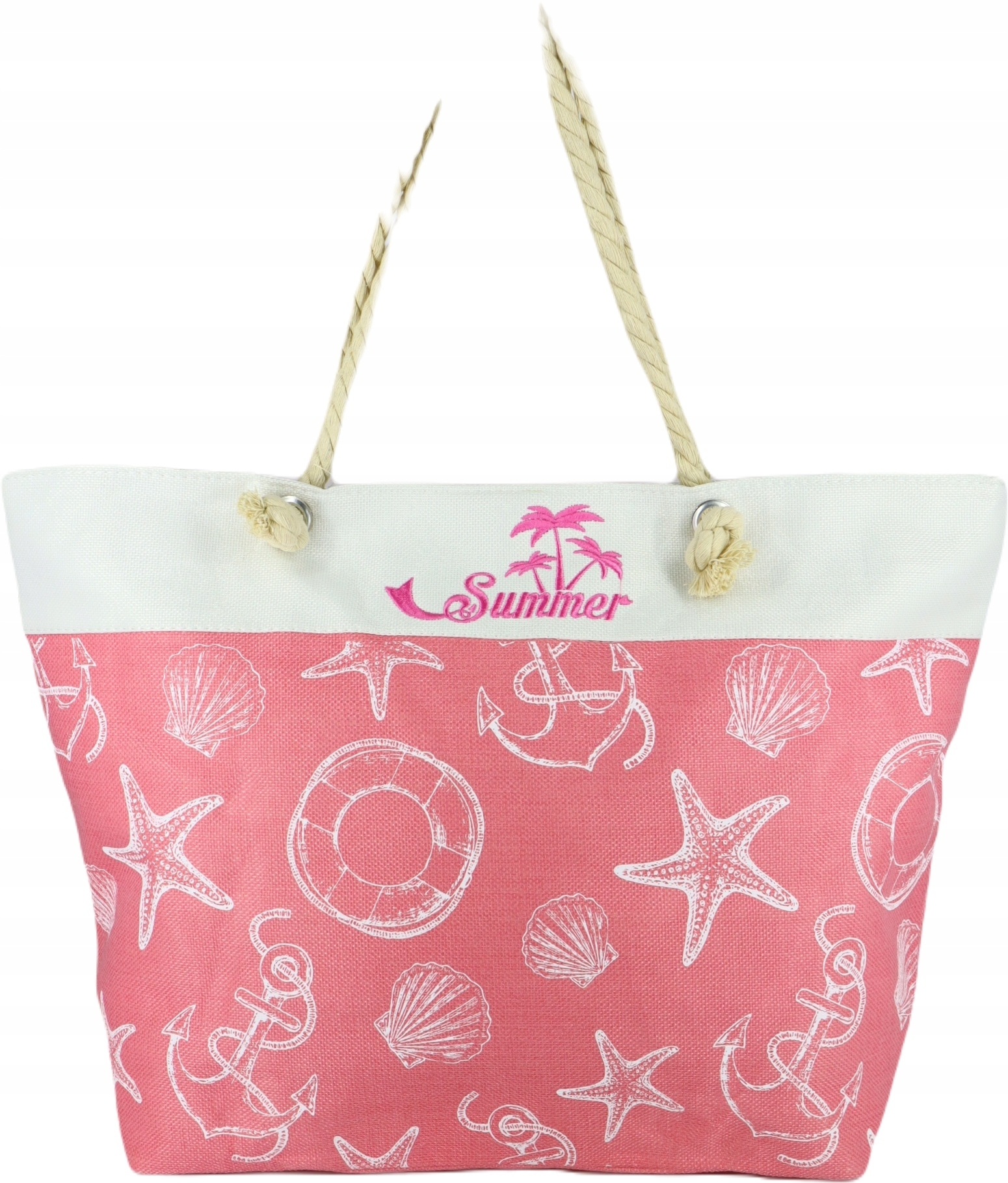 Torba plażowa duża płócienna LETNIA ze sznurami marynarskimi KWIATY Stan opakowania oryginalne