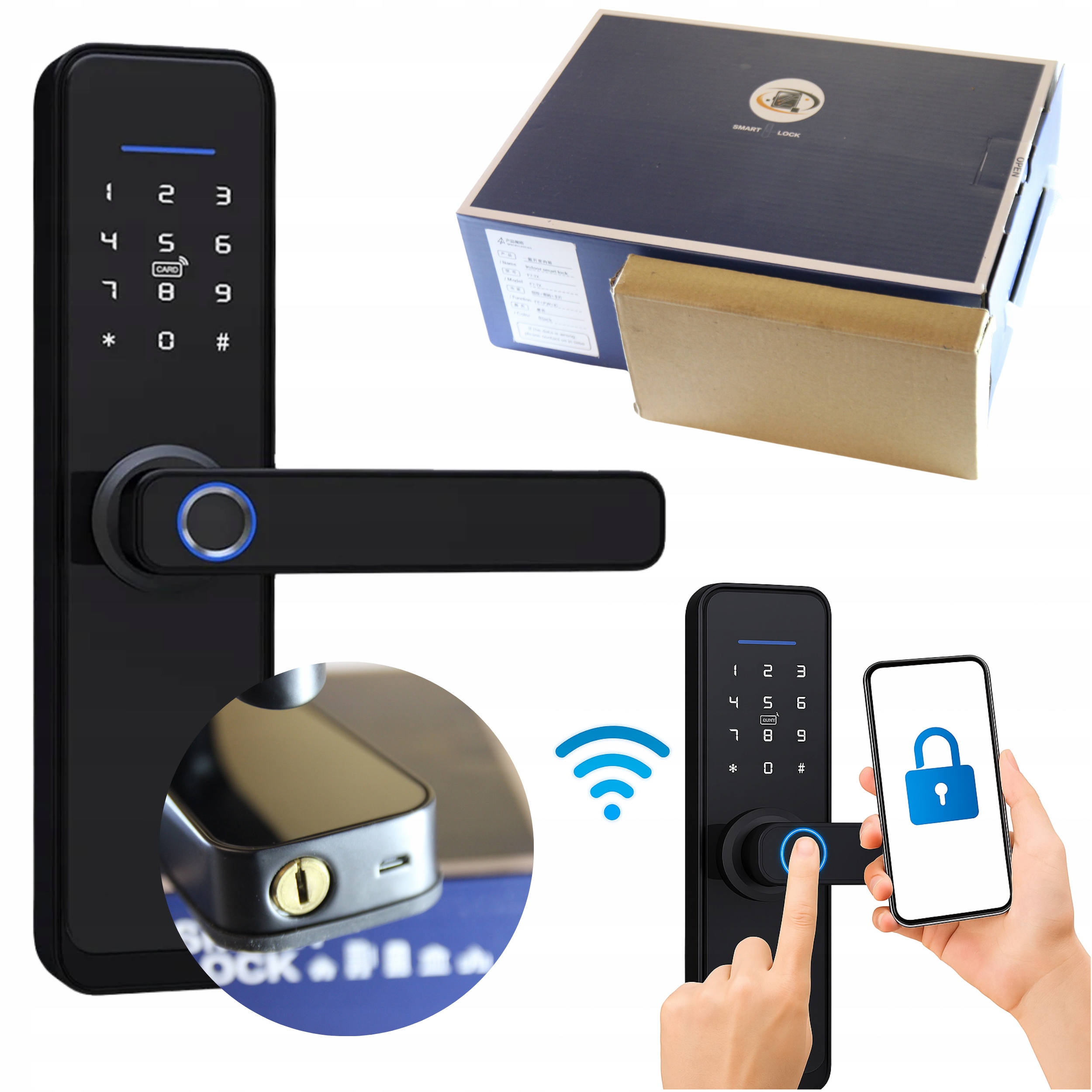 Šifrovací zámek TTLock MP066 Bluetooth Rfid otisk prstu klika Pin 5v1