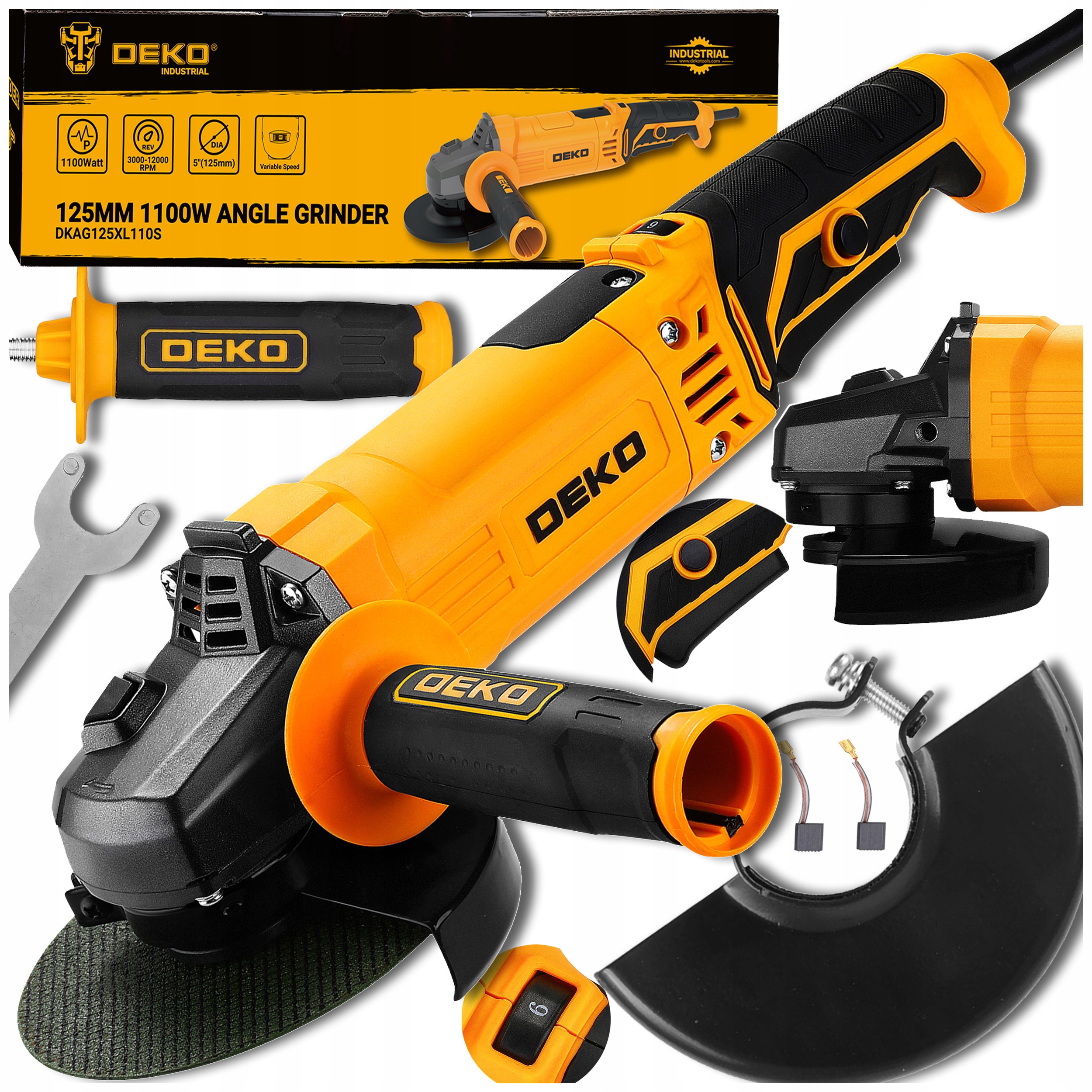 Szlifierka Kątowa Kątówka Sieciowa 125 MM Z Regulacją Mocna Diax 1100W Deko