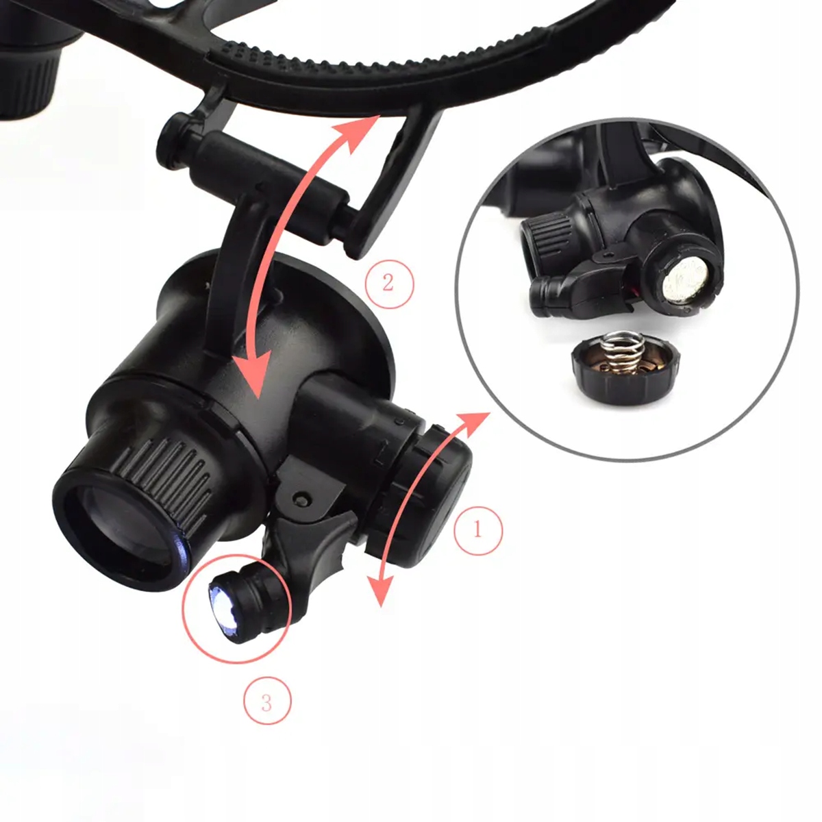 OKULARY POWIĘKSZAJĄCE ZEGARMISTRZOWSKIE LUPA 10x 15 x 20x 25x PODŚW LED 2x Maksymalne powiększenie 25 x