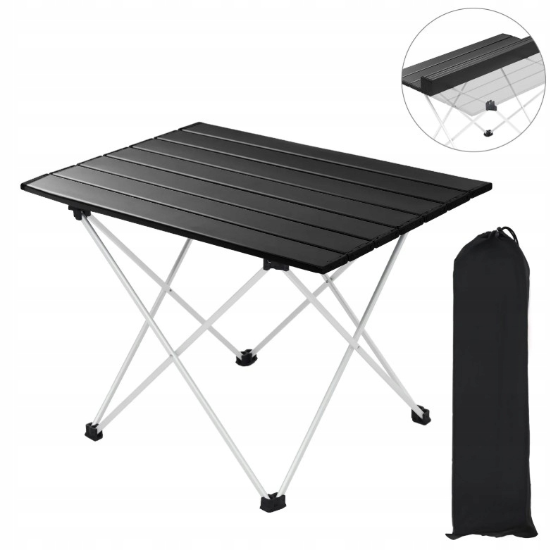 Skládací Ultralehký Stůl Na Ryby Bivak Camping Černý S Potahem 68 X 46
