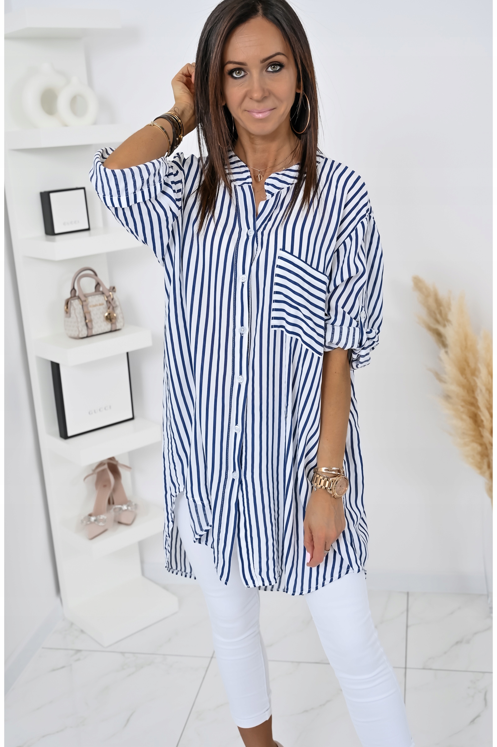 REWELACYJNA KOSZULA OVERSIZE W PASKI SHARA! WZ.2 Wzór dominujący paski