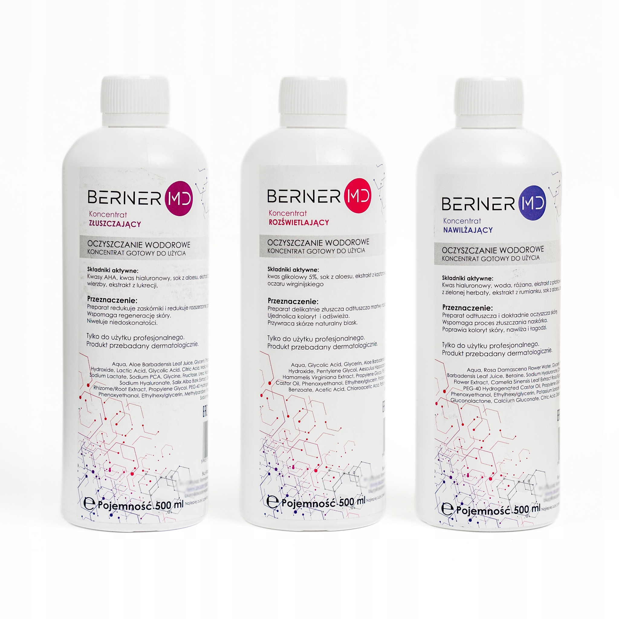 Płyny do oczyszczania wodorowego 3x500 ml