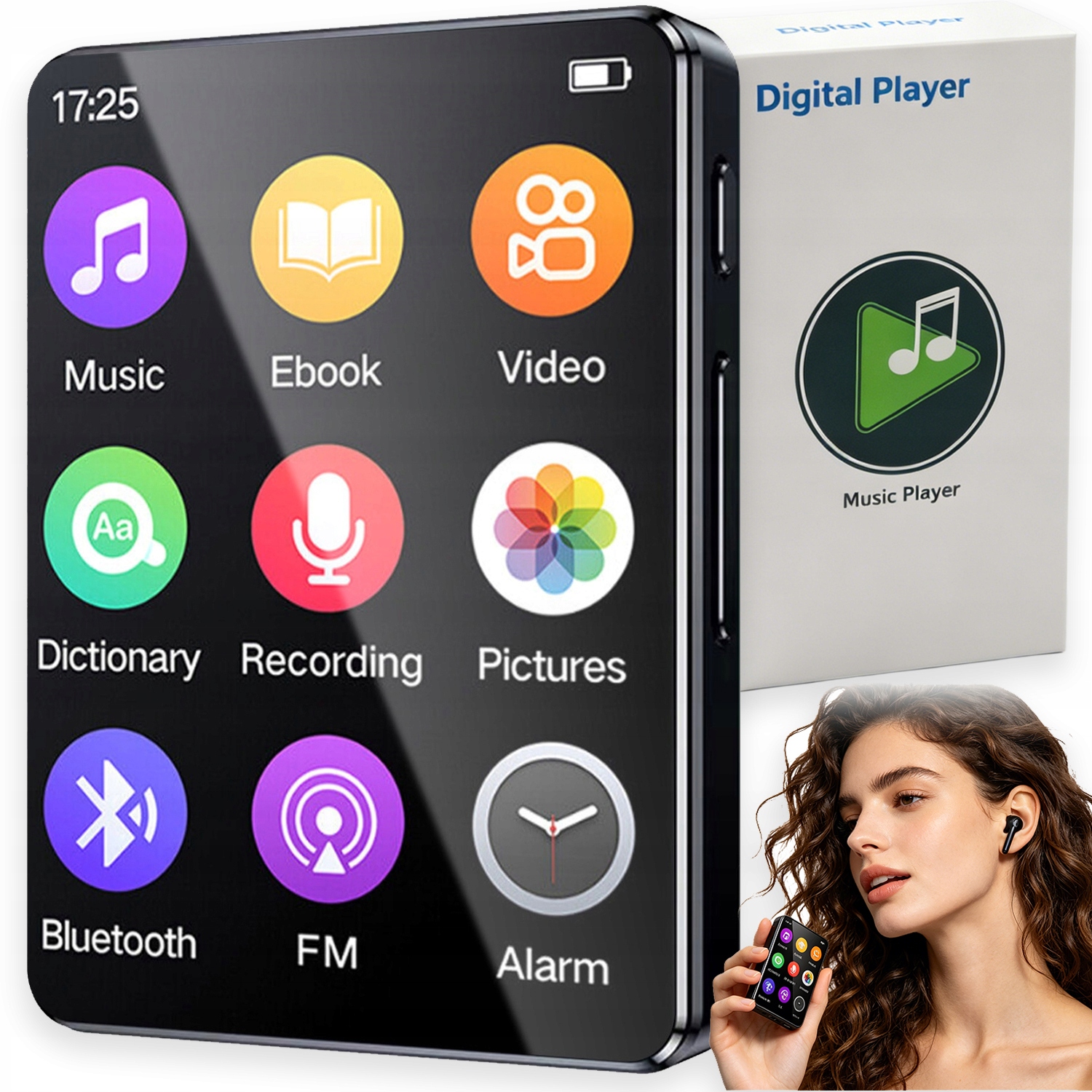ODTWARZACZ MP3 MP4 BLUETOOTH GŁOŚNIK RADIO DYKTAFON SŁUCHAWKI 400mAhPREZENT