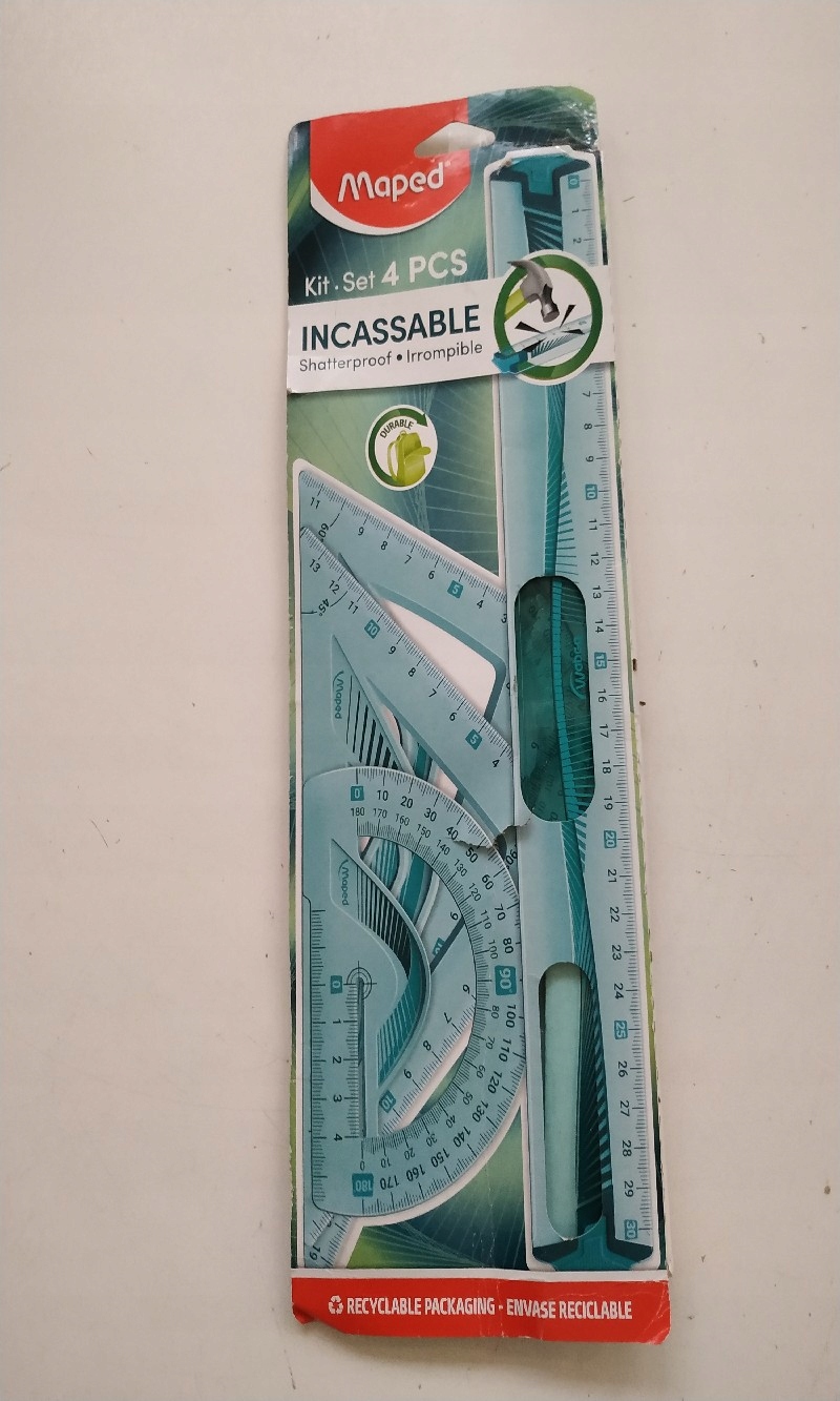 ZESTAW DO RYSOWANIA MAPED 4 ELEMENTY NIEBIESKI Elementy zestawu ekierka kątomierz linijka