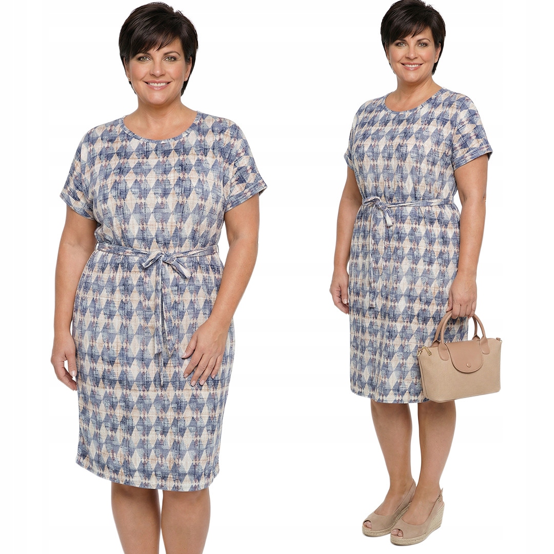 Šaty v kosočtvercích s páskem plus size velikost 52/54