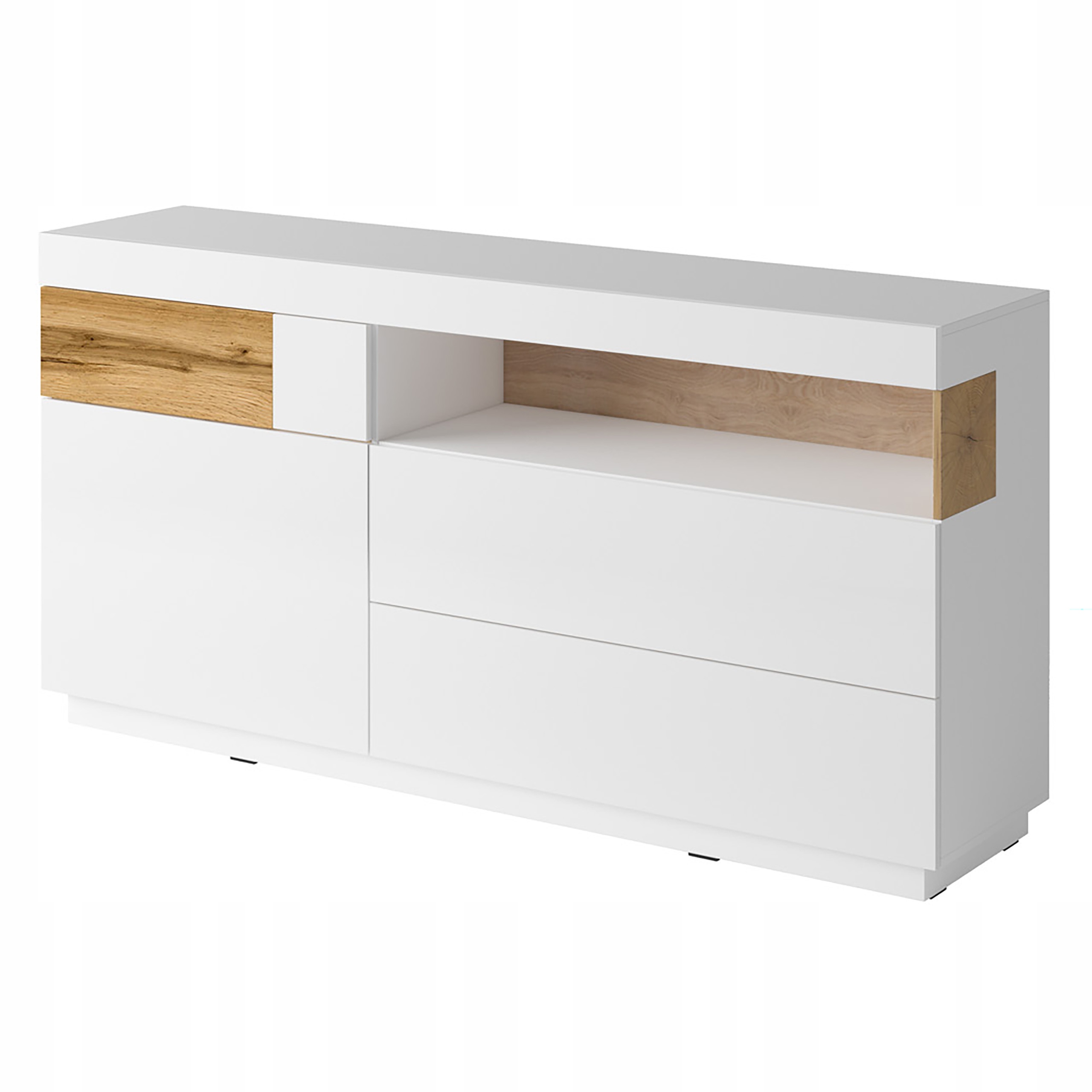 Komoda Silvana 169 cm do obývacího pokoje Ložnice 3 zásuvky Dvířka Bílá