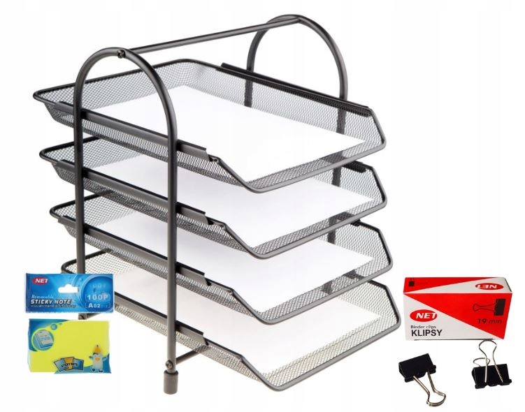Organizer z szufladami półka na dokumenty Net 4A metal siatka + klips 19mm