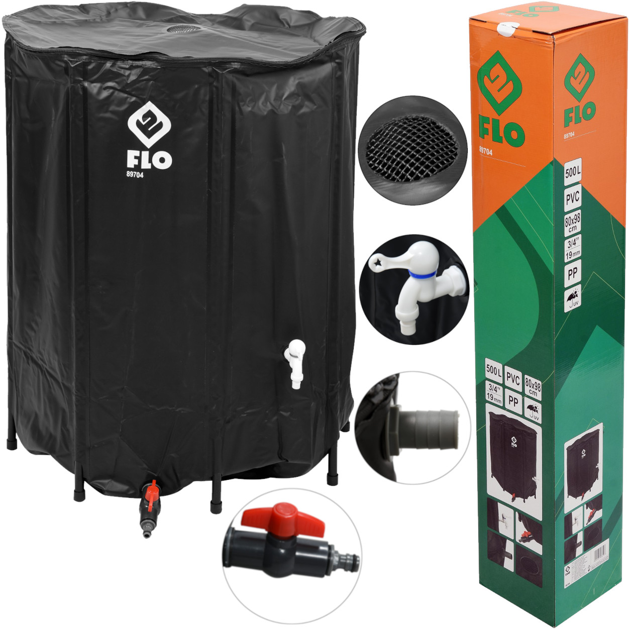 ZBIORNIK NA DESZCZÓWKĘ WODĘ 500L PVC SKŁADANY DUŻY CZARNY 98x80cm Wysokość produktu 98 cm