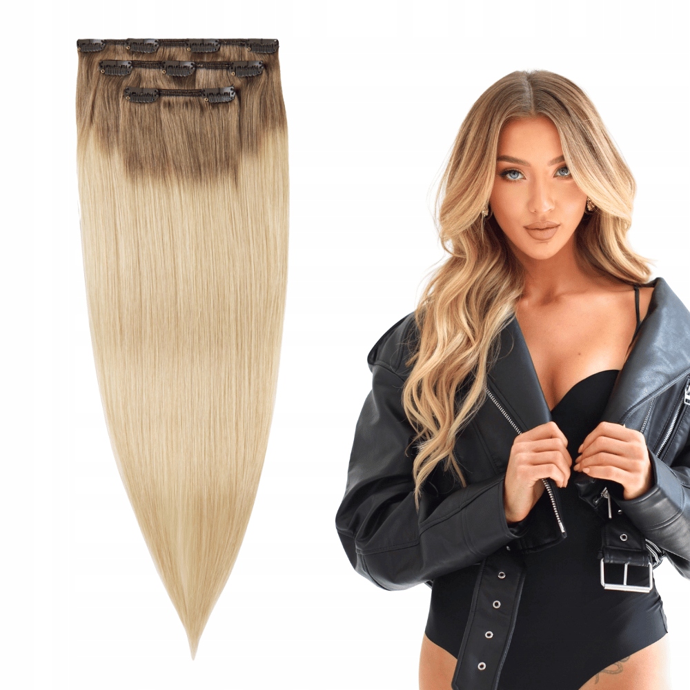 Připínací Vlasy přírodní Clip In 53 cm 60 g #T8/60 sombre světlý blond