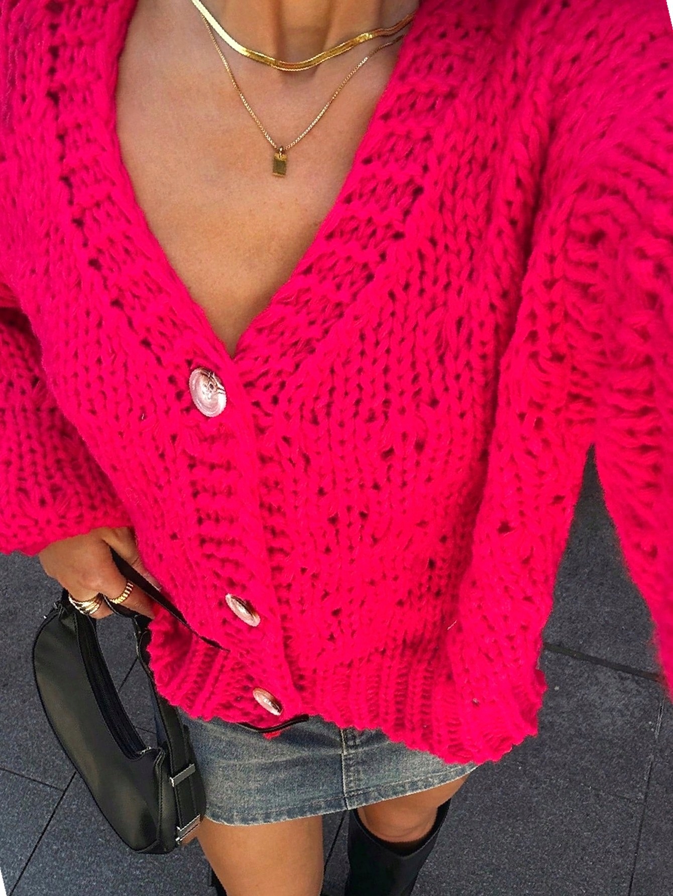 Kardigan s bufiastými rukávy Červený Casual Oversize Forever21 S 36