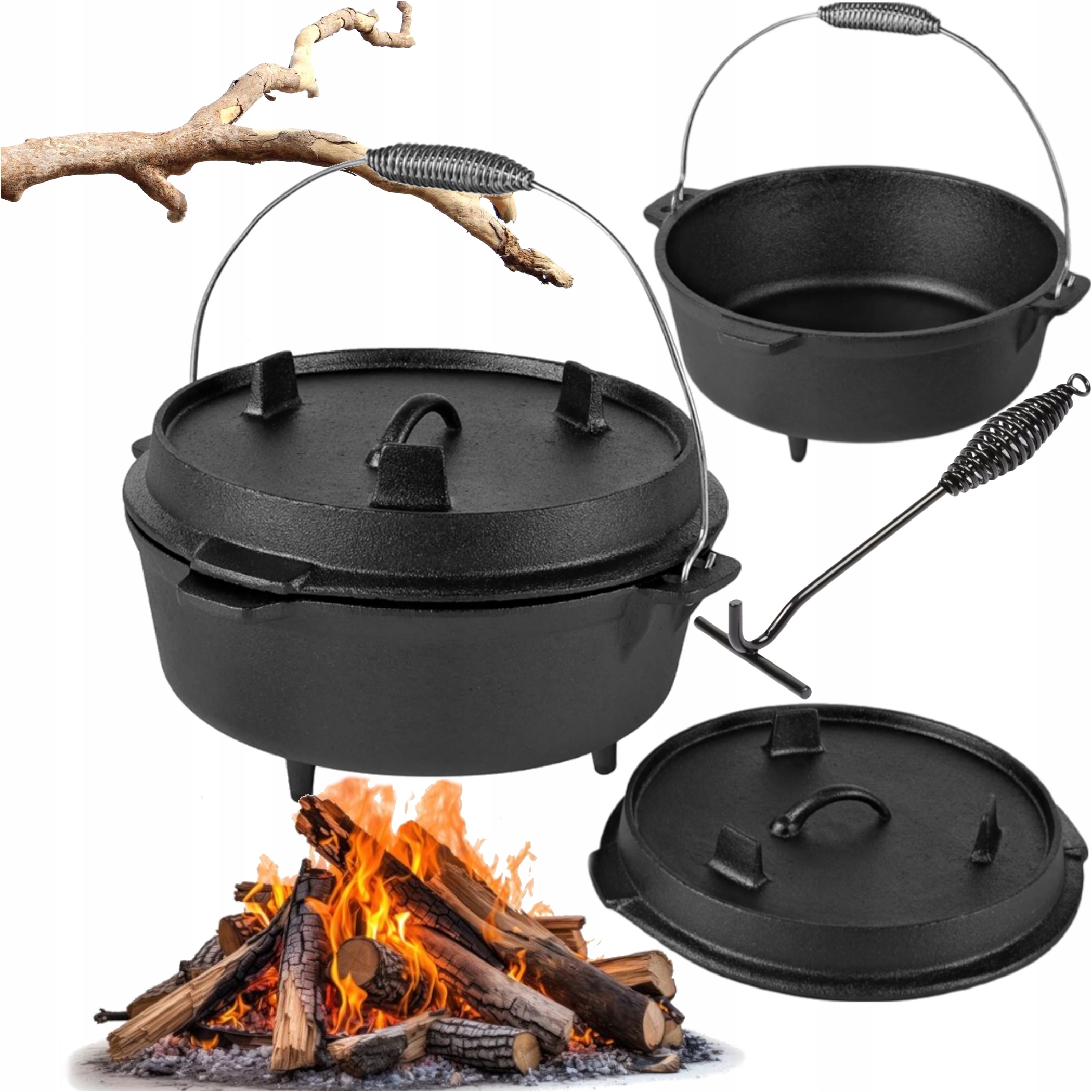 Kociołek Myśliwski Węgierski 2w1 Wiszący/stojący Z Patelnią W Pokrywie