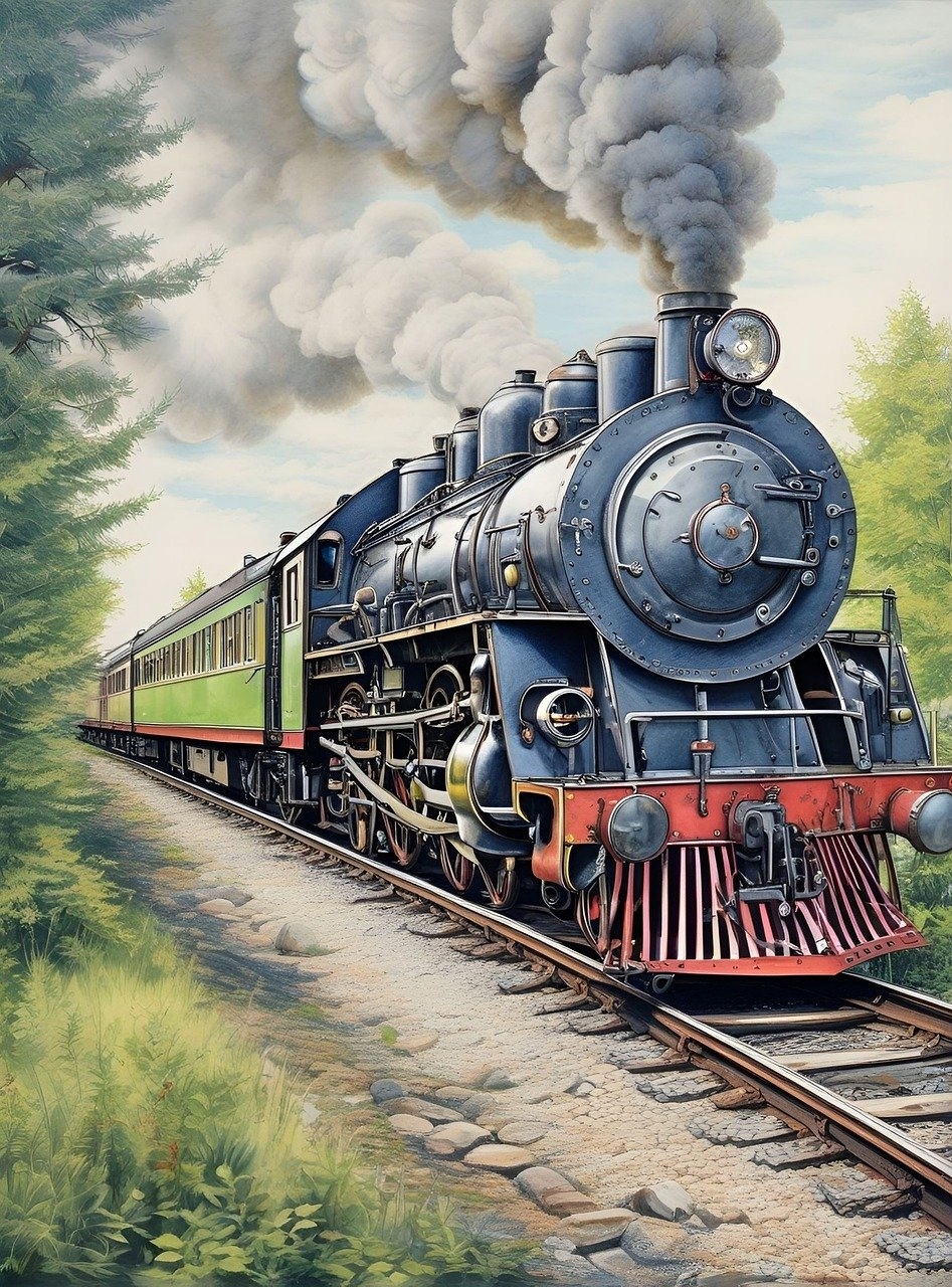 Diamond Painting Osobní vlak Lokomotiva pro děti Dráhy Les XXL 80x100 cm