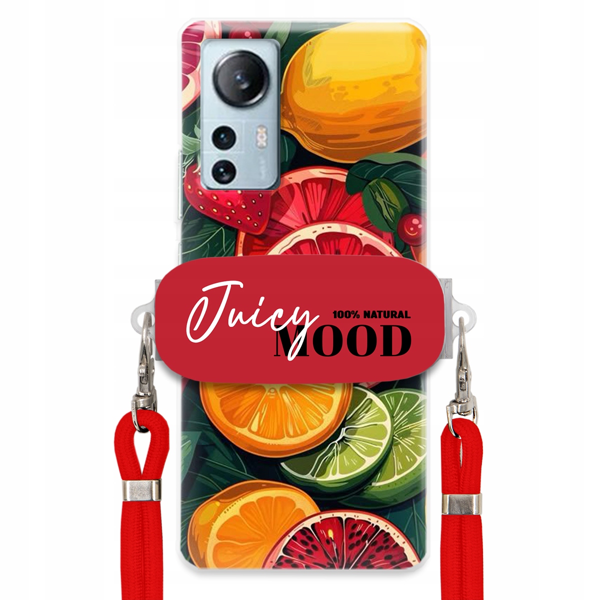 Puzdro pre Xiaomi 12 Lite Červené Crossbody vodítko držiak Juice Mood Ovocie