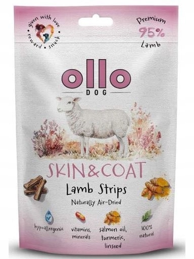 5x Ollo Sušené masové proužky z jehněčího pro kůži a srst 80g