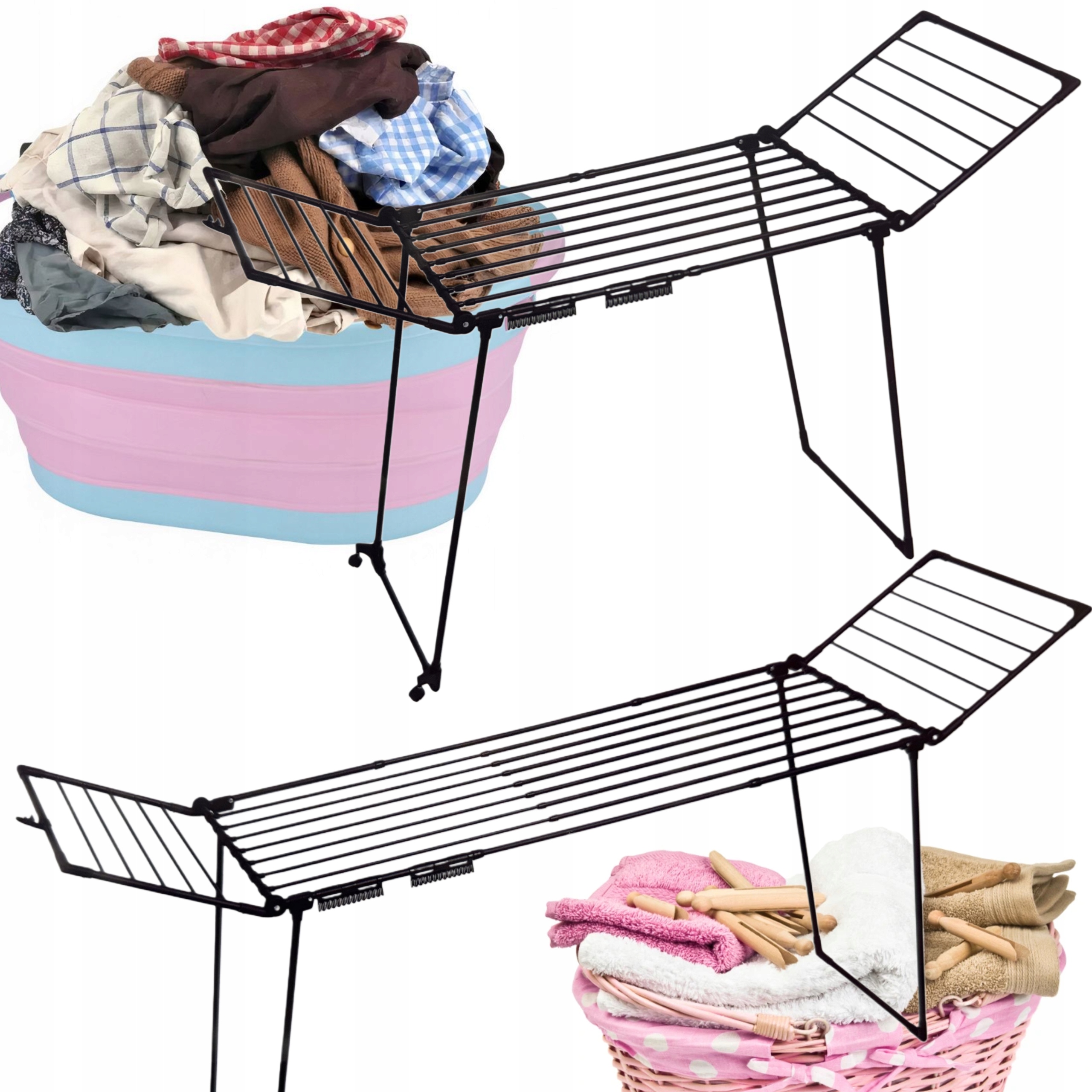 Sušák Na Prádlo Nastavitelný Skládací Černý Zahradní