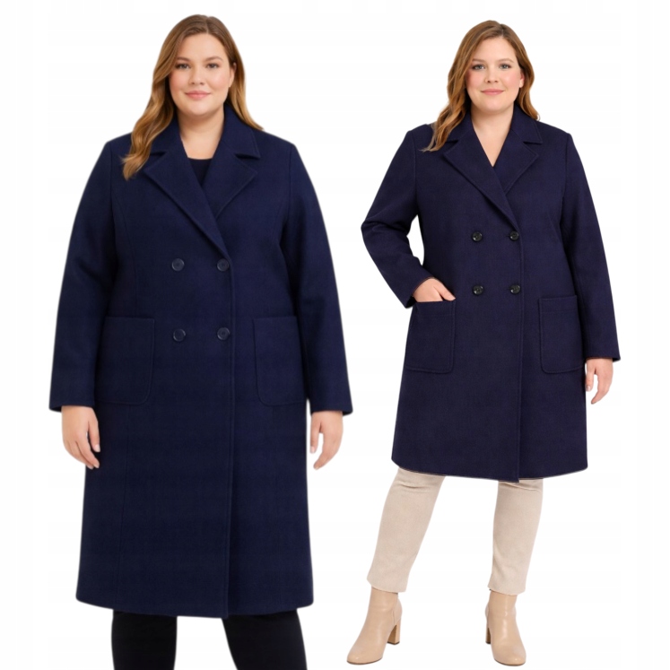Námořnická Modrá Elegantní dámský kabát Přechodná bunda Kapsy 52 54 6xl 7xl