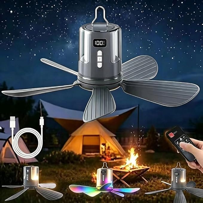 Kempingový ventilátor Přenosný 2v1 Led lampička s baterií 10800 mAh