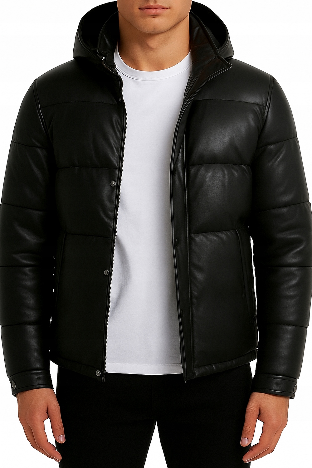 Zimní Kožená Pánská Bunda Z Prošívané Zateplené Kůže Kapuce