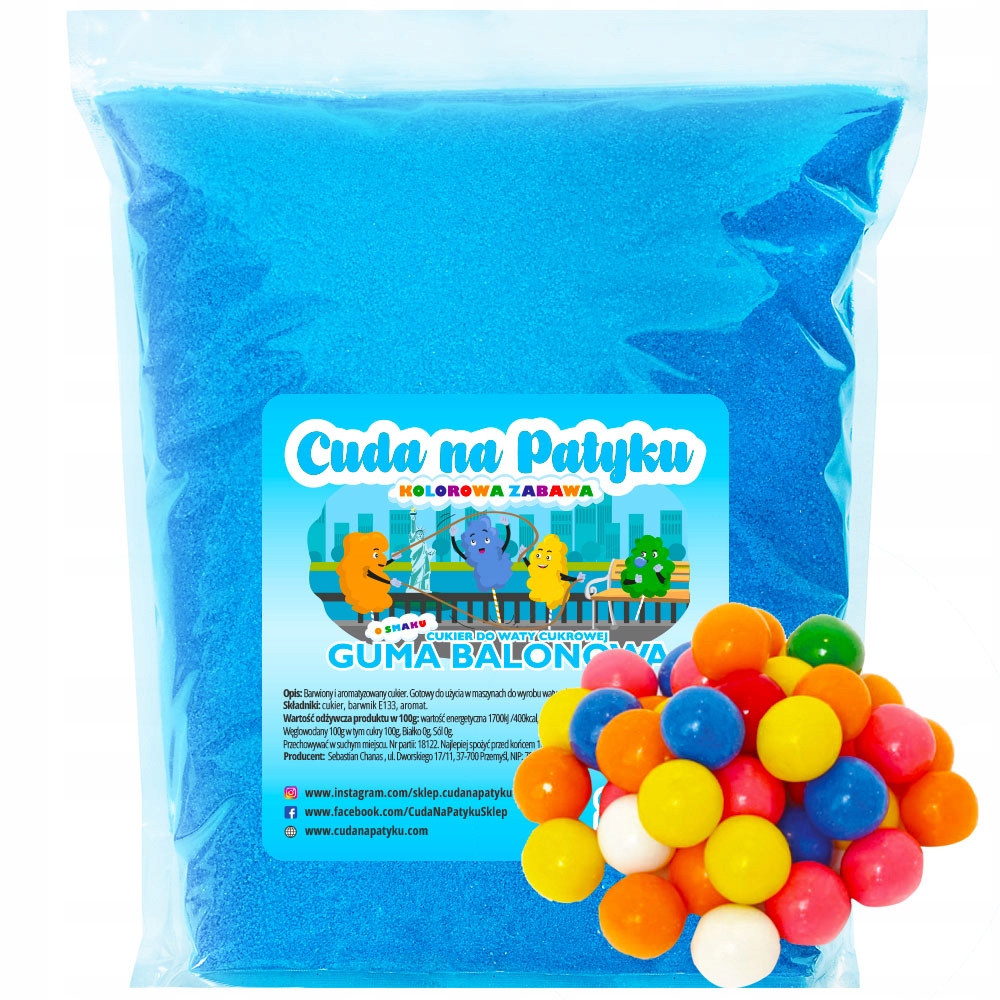 

1KG Cukier do waty cukrowej kolorowy Guma Balonowa