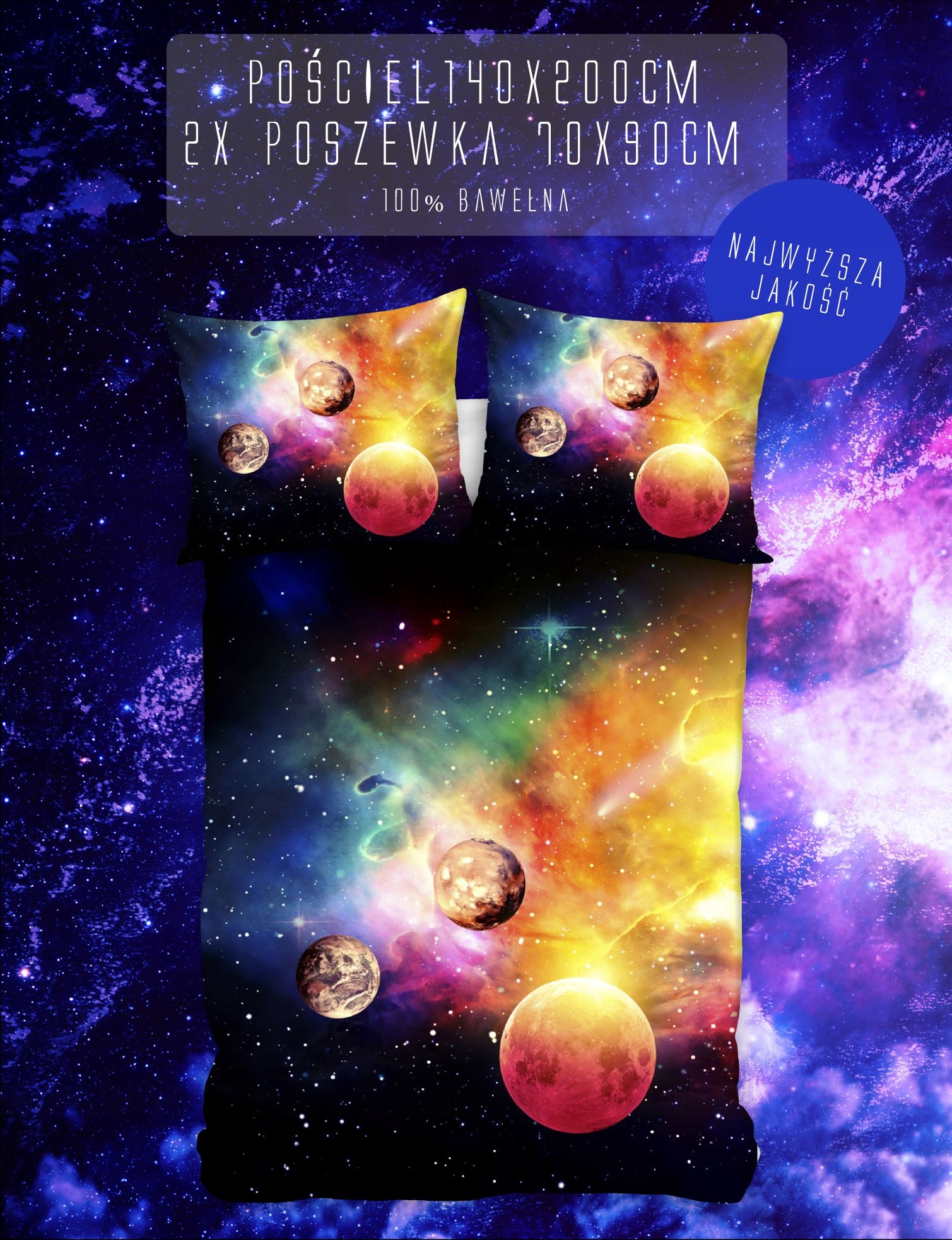 POŚCIEL KOSMOS GALAKTYKA PLANETY REAL FOTO 160x200 Marka inna