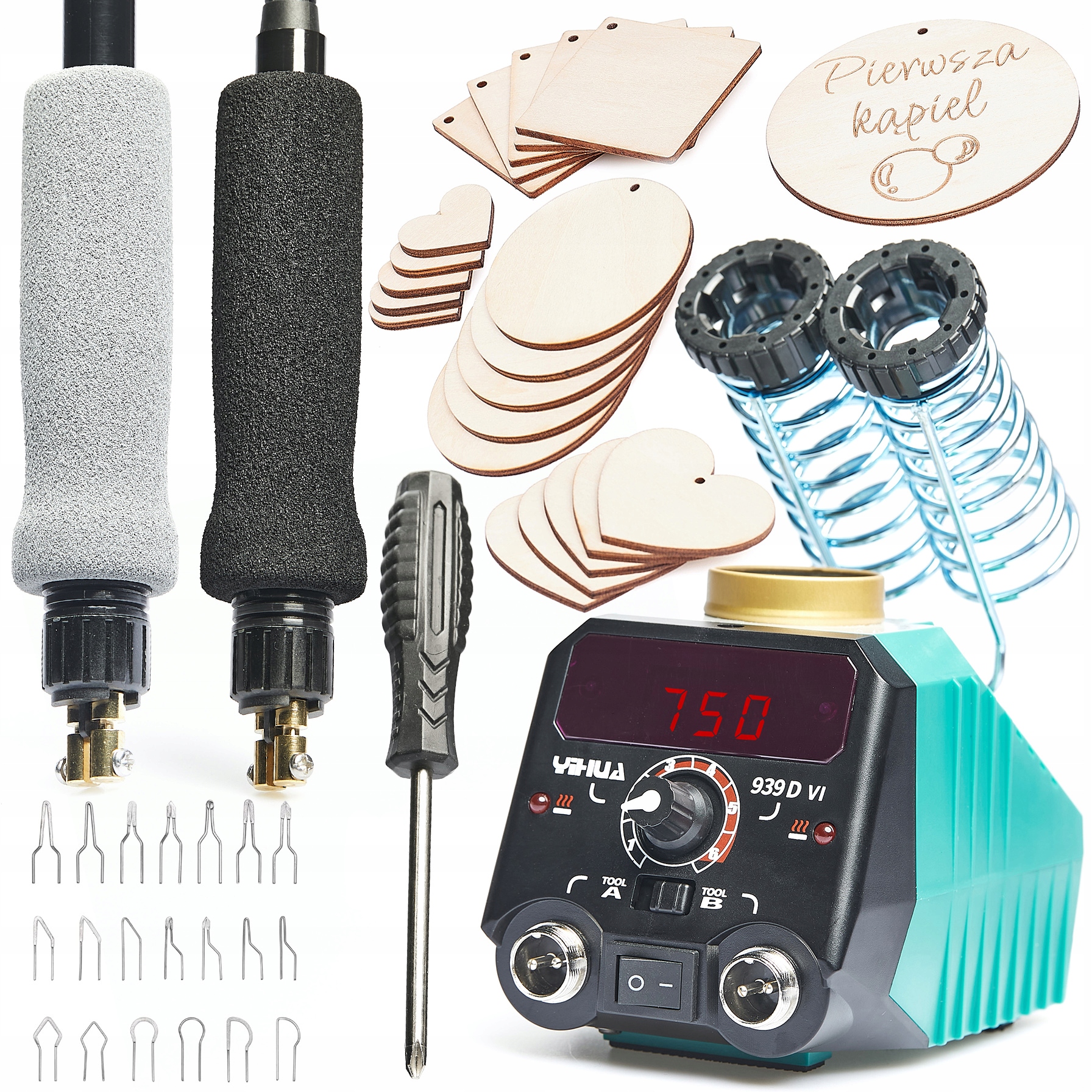 Vypalovačka Pyrografu Na Dřevo Dvě Baňky 939D-VI Sada 20 Ks Překližka