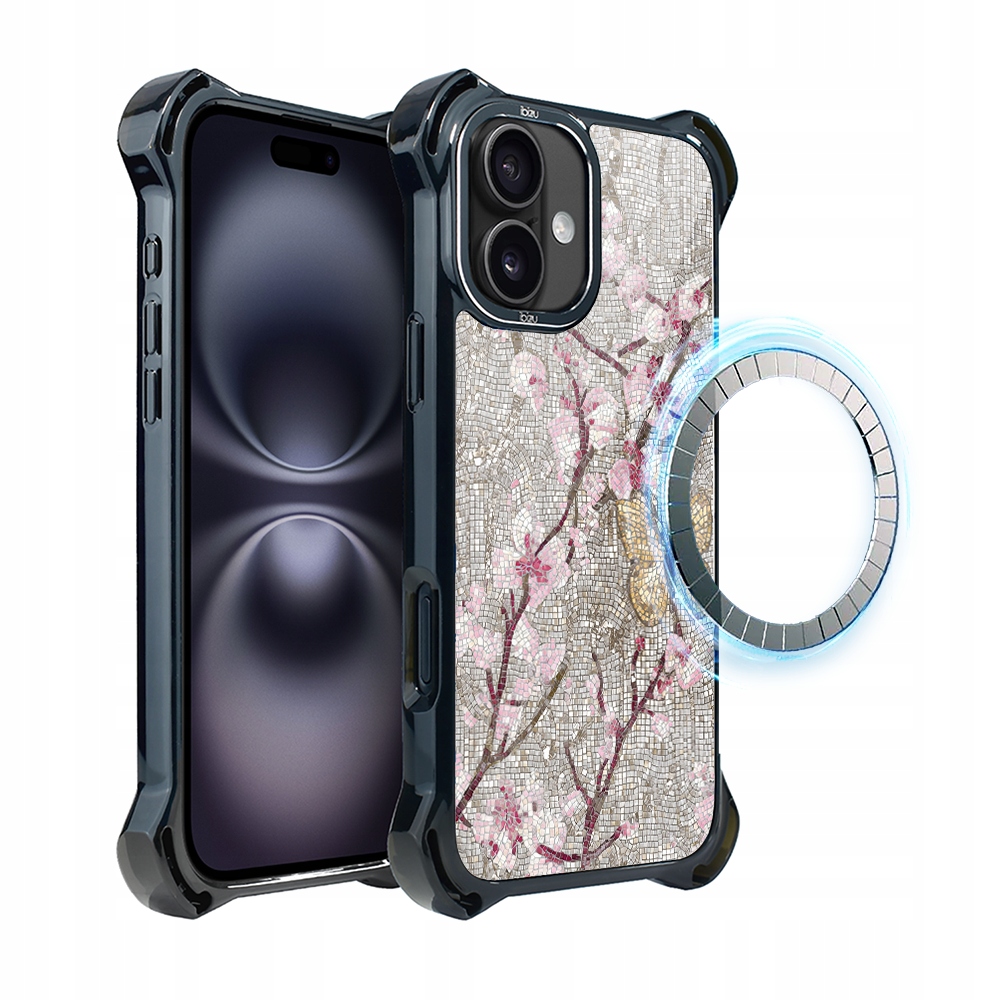 Pouzdro pro iPhone 16 Plus Ibizu DropGuard Ultra s MagSafe, třešňová mozaika