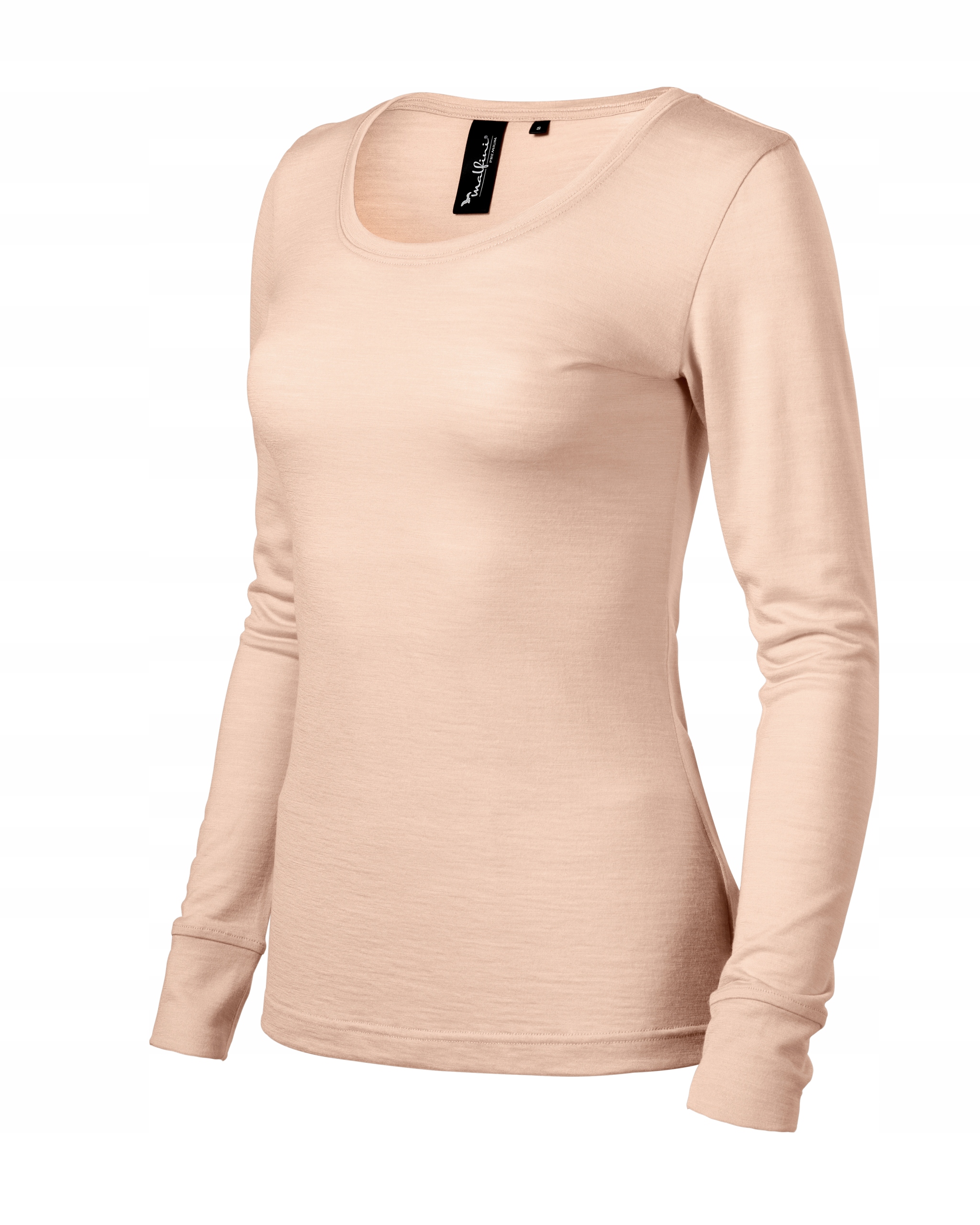 Tričko s dlouhou vlnou merino cameo nude slim M