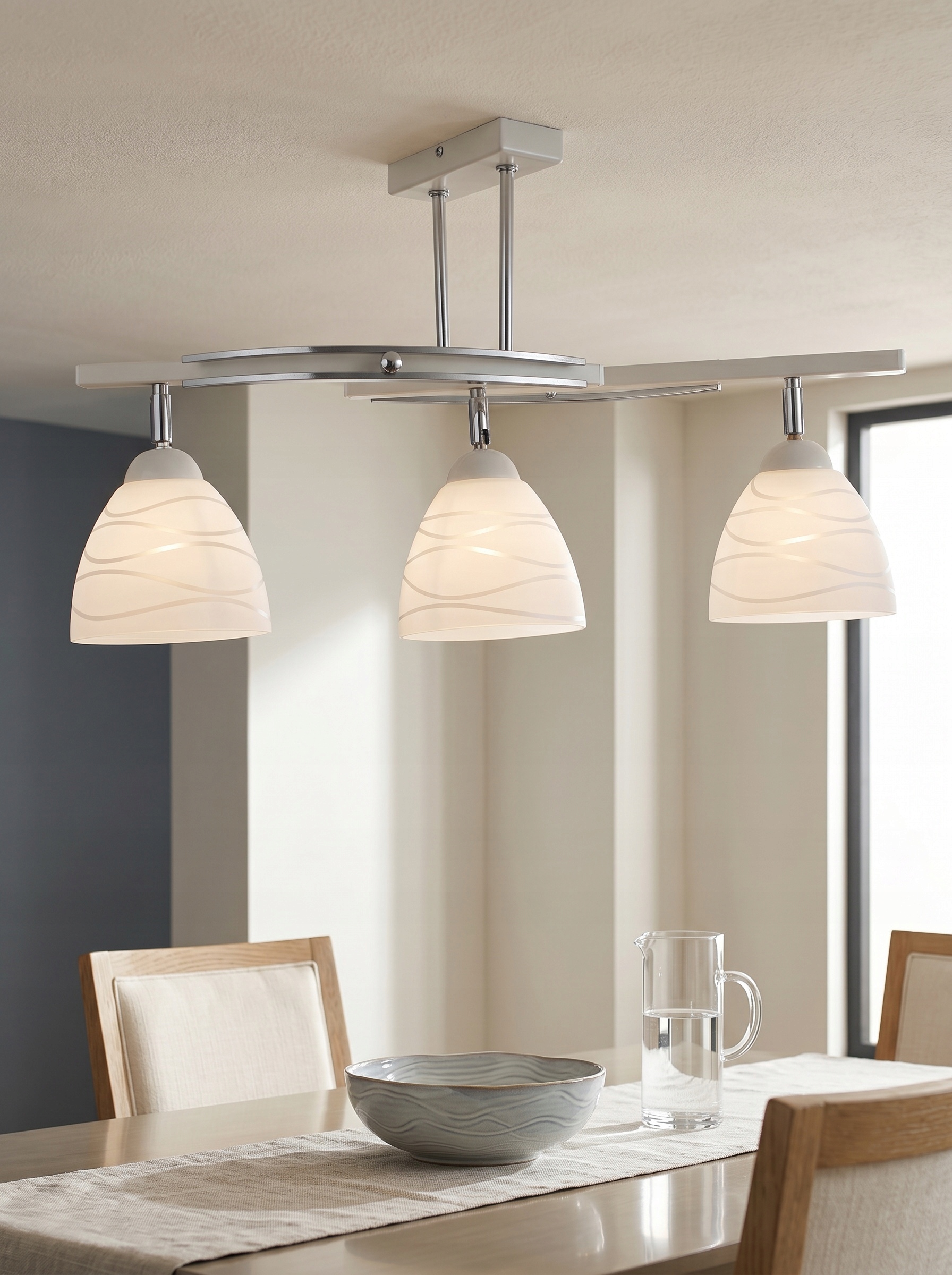 Stropná Lampa Luster Fiona 3 Béžová 3x E27 Euro-lamp Klosz Biely S Prúžkami