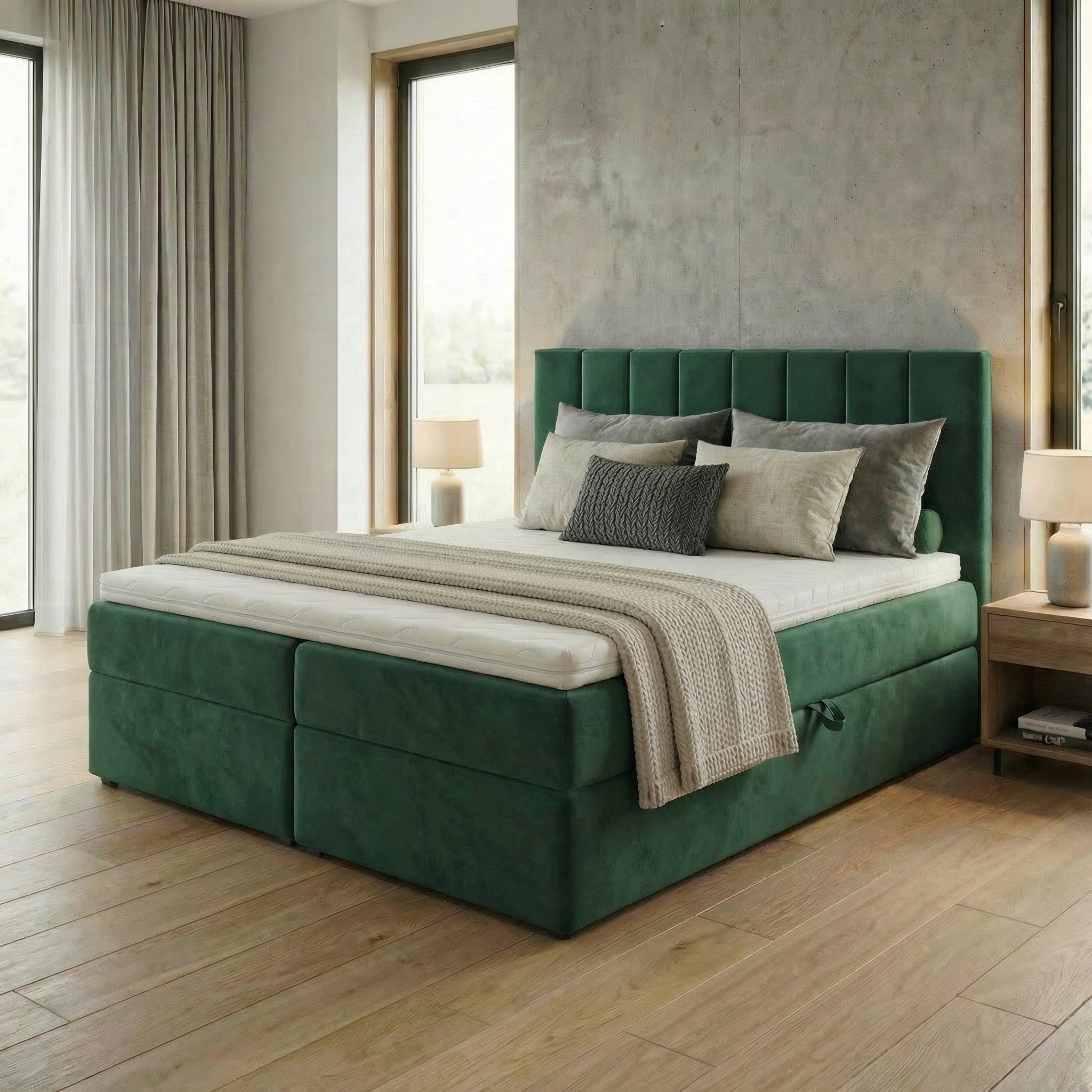 Kontinentální postel 160x200 Sonno Bello s matracemi lahvově zelená barva