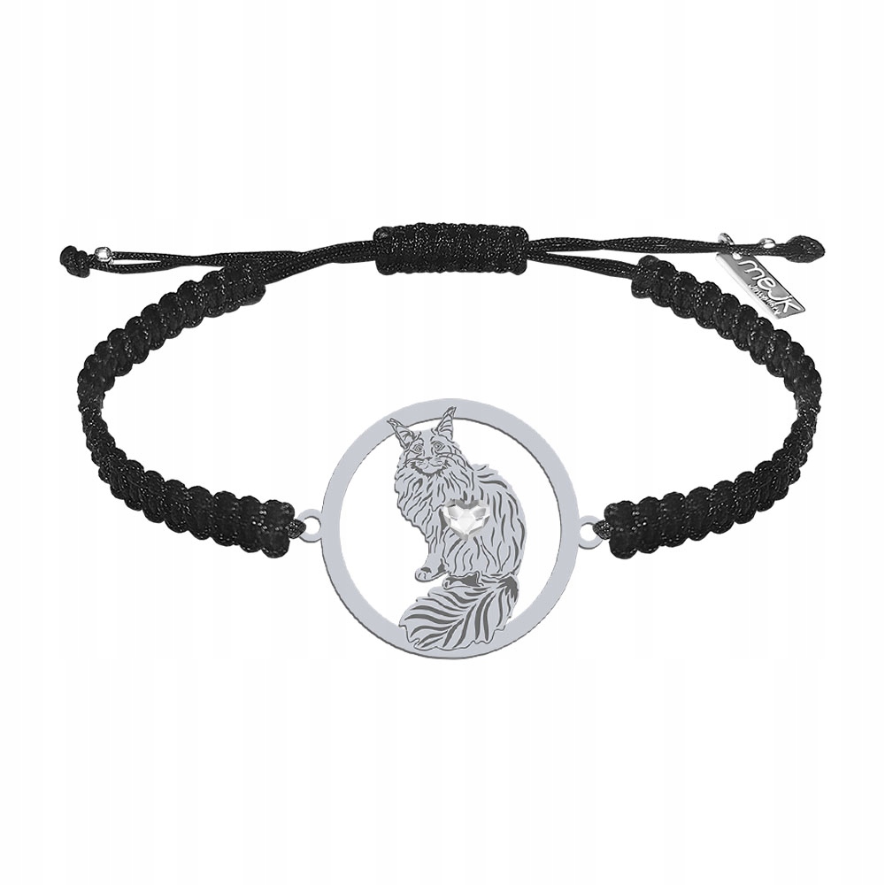 Stříbrný náramek s kočkou Maine Coon 925 Šperky Makramé Dárek Gravírování