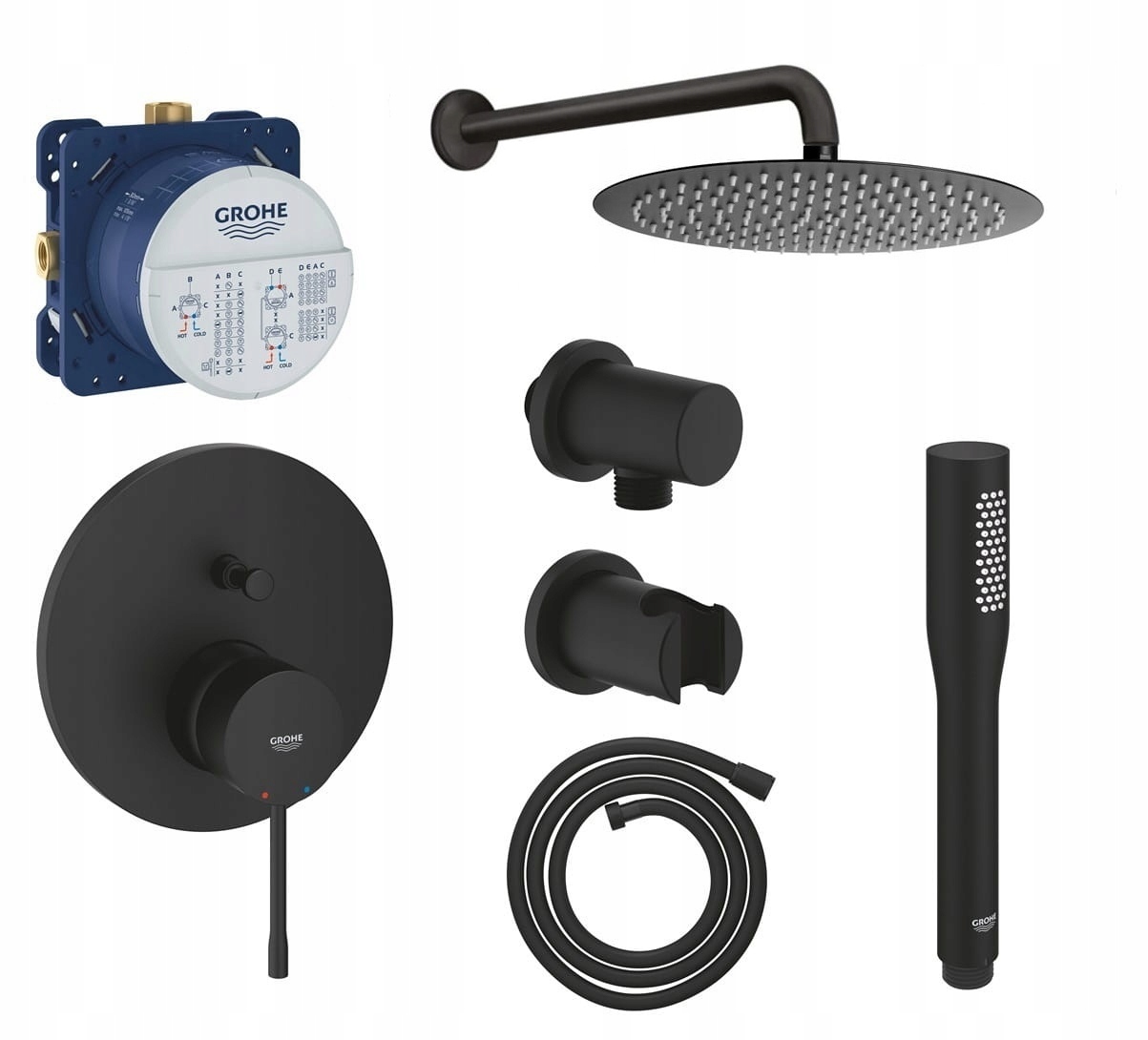 Zestaw prysznicowy podtynkowy z baterią Grohe Essence Estiva 30 cm czarny