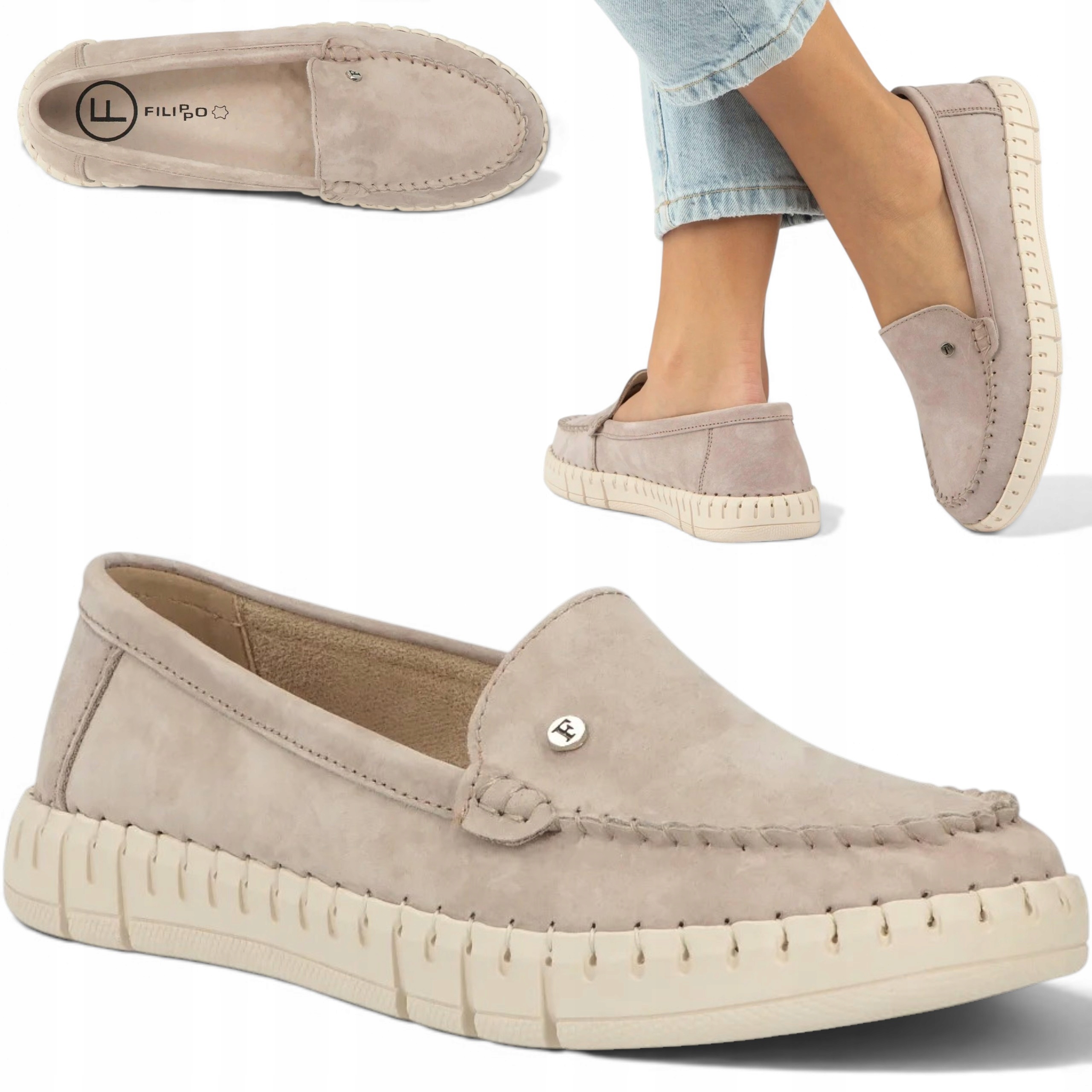 37 Filippo Dámské polobotky Přírodní Kůže Ploché Lehké Letní Nazouvací