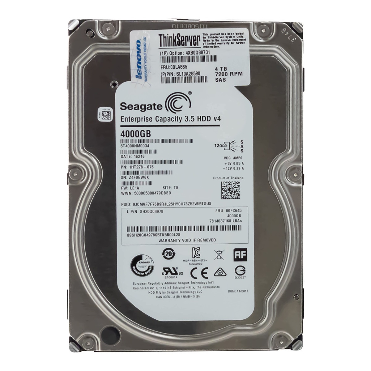 Lenovo 00LA865 00FC645 4TB 7.2K 128MB SAS-3 3.5'' ST4000NM0034