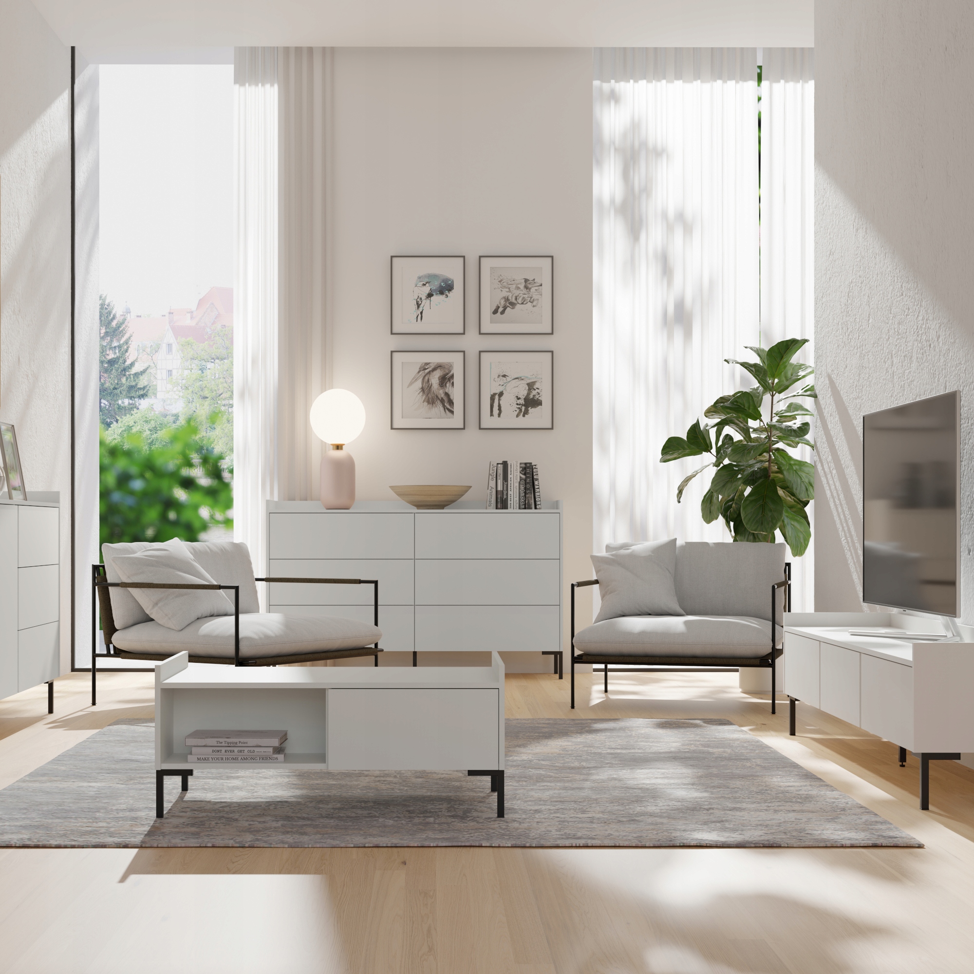 Szafka RTV stojąca Liam 180 Biała