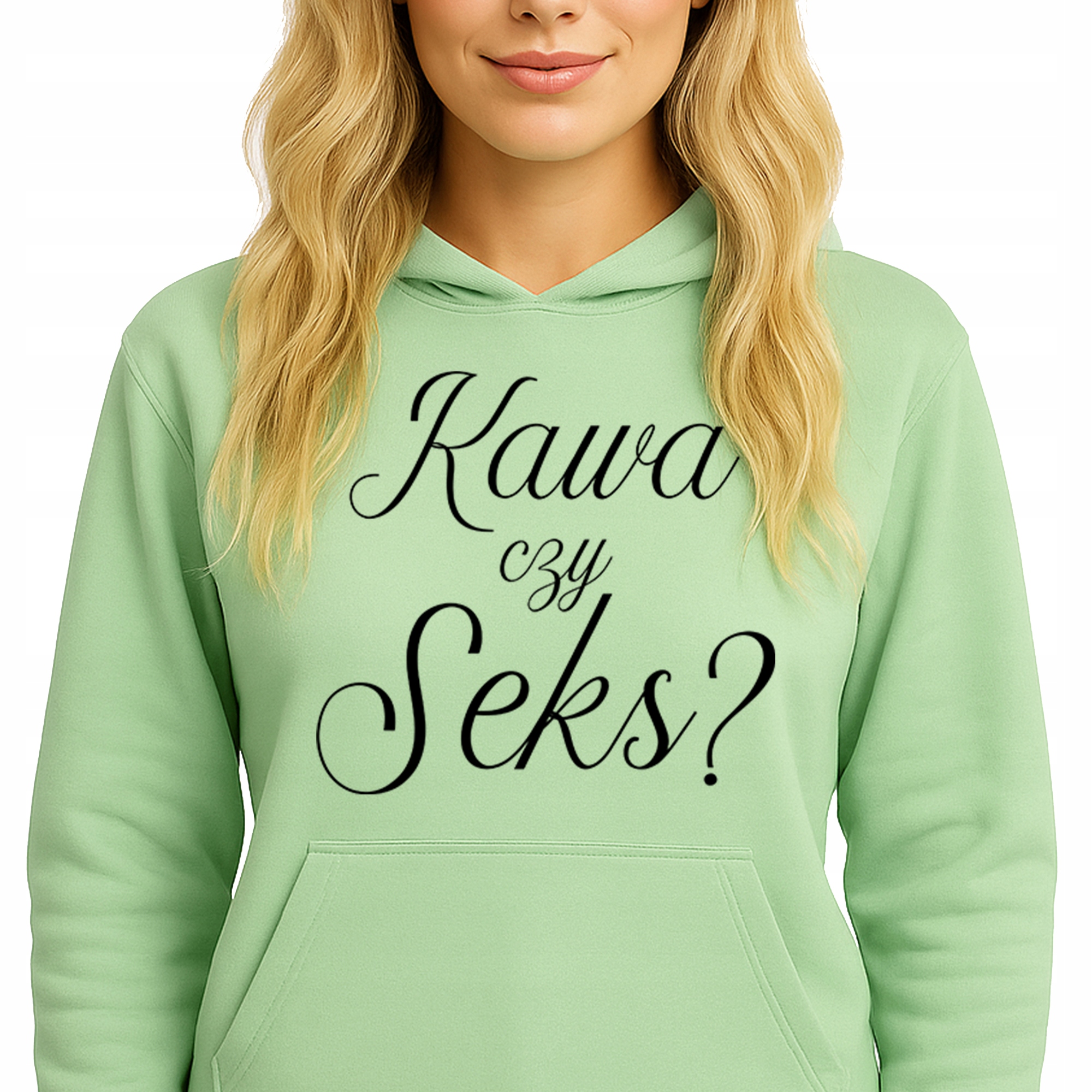 Mikina S Kapucí Zelená Hoodie Bavlněná Módní Káva Nebo Sex? S