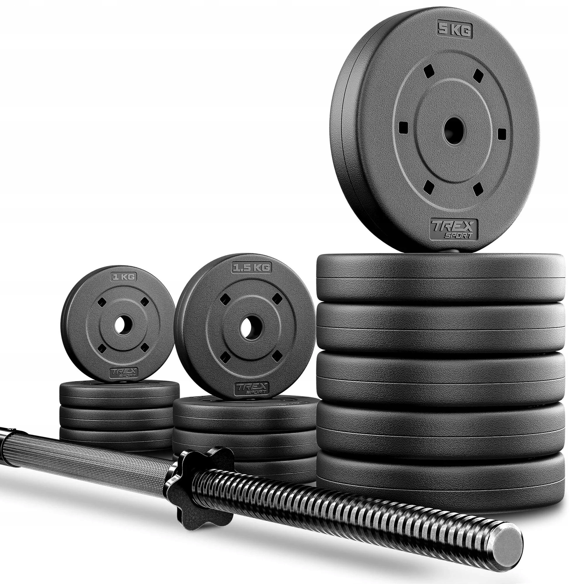Zestaw obciążeń bitumicznych do ćwiczeń 46 kg z gryfem sztanga Trex Sport